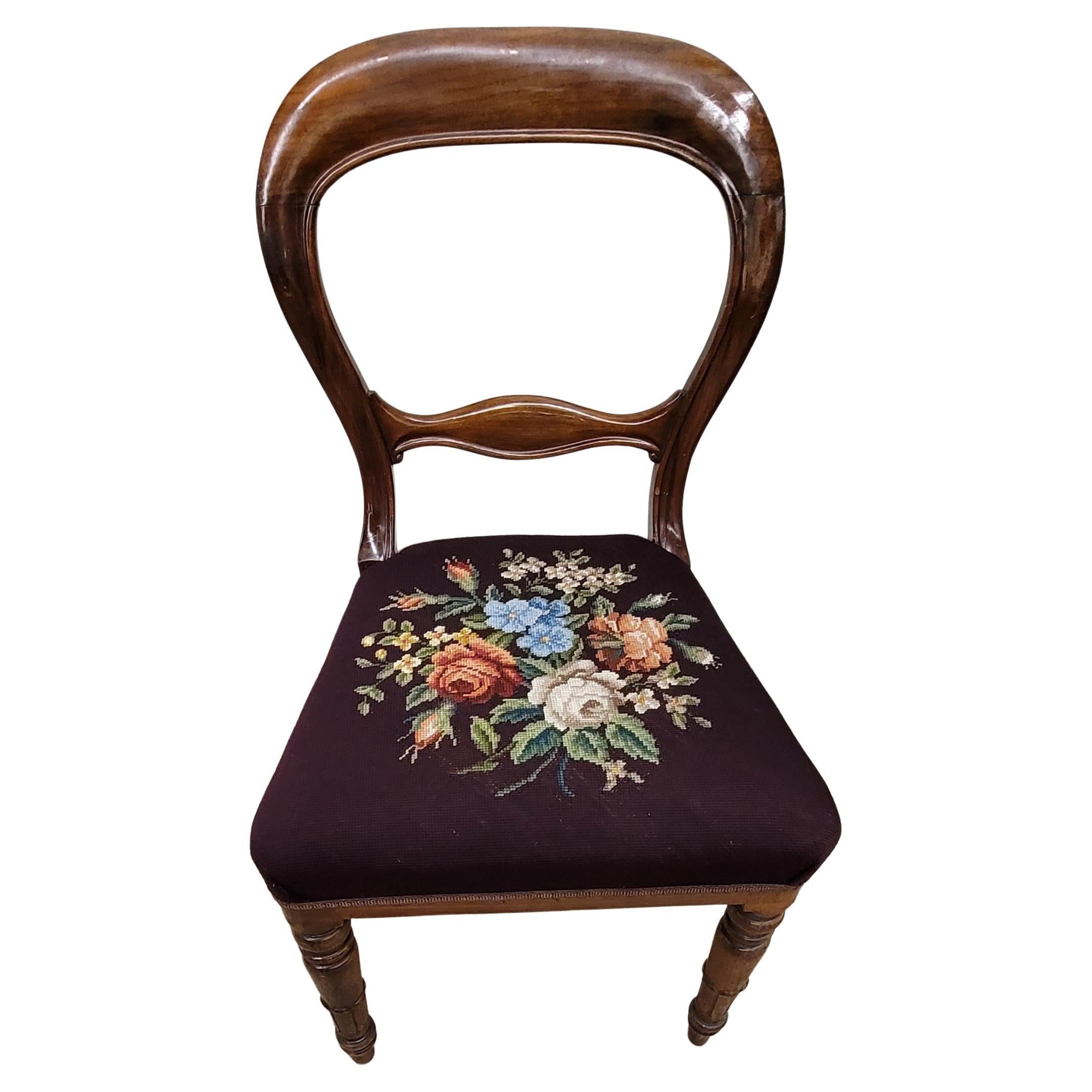 Set of 5 Victorian Balloon Back Mahogany & Custom Newer Needlepoint Work Chairs In Good Condition For Sale In Germantown, MD