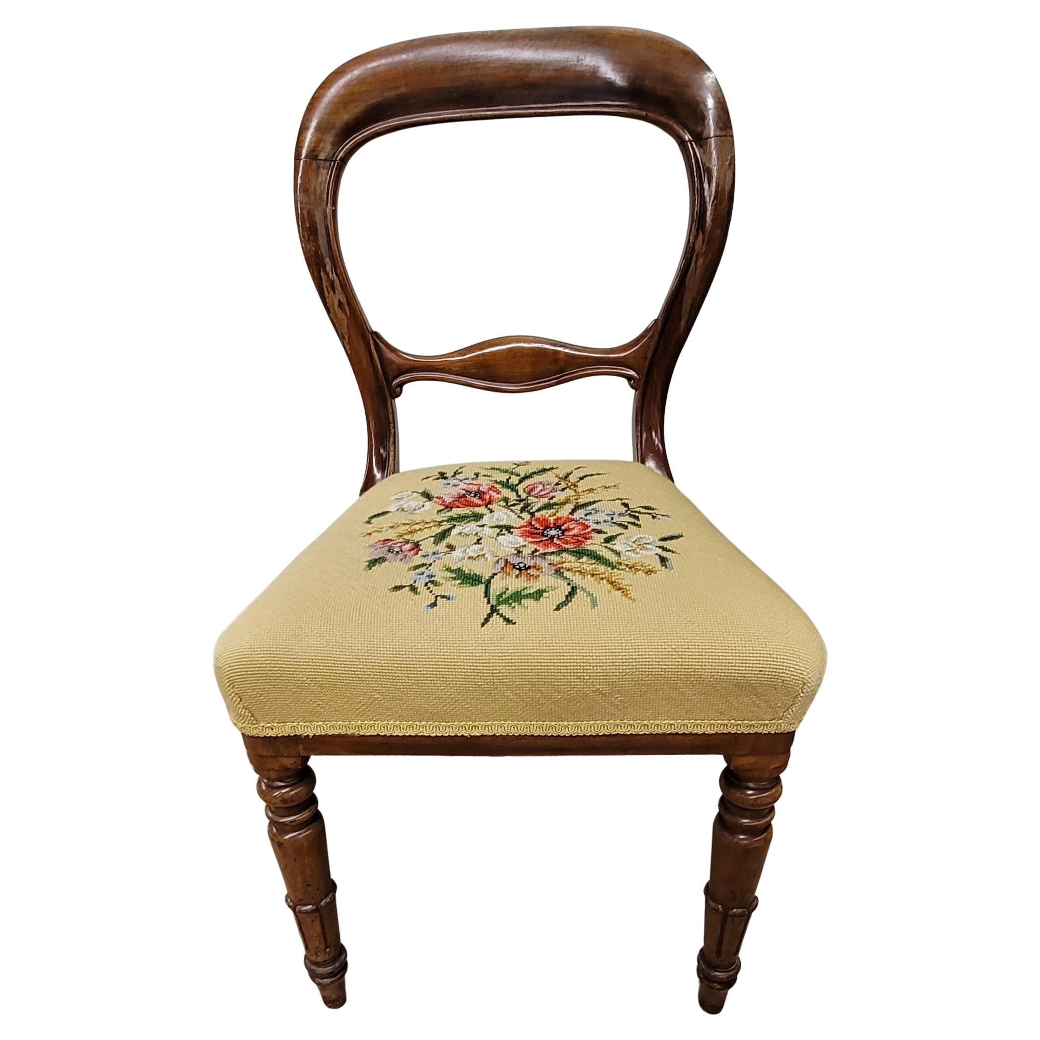 19th Century Set of 5 Victorian Balloon Back Mahogany & Custom Newer Needlepoint Work Chairs For Sale