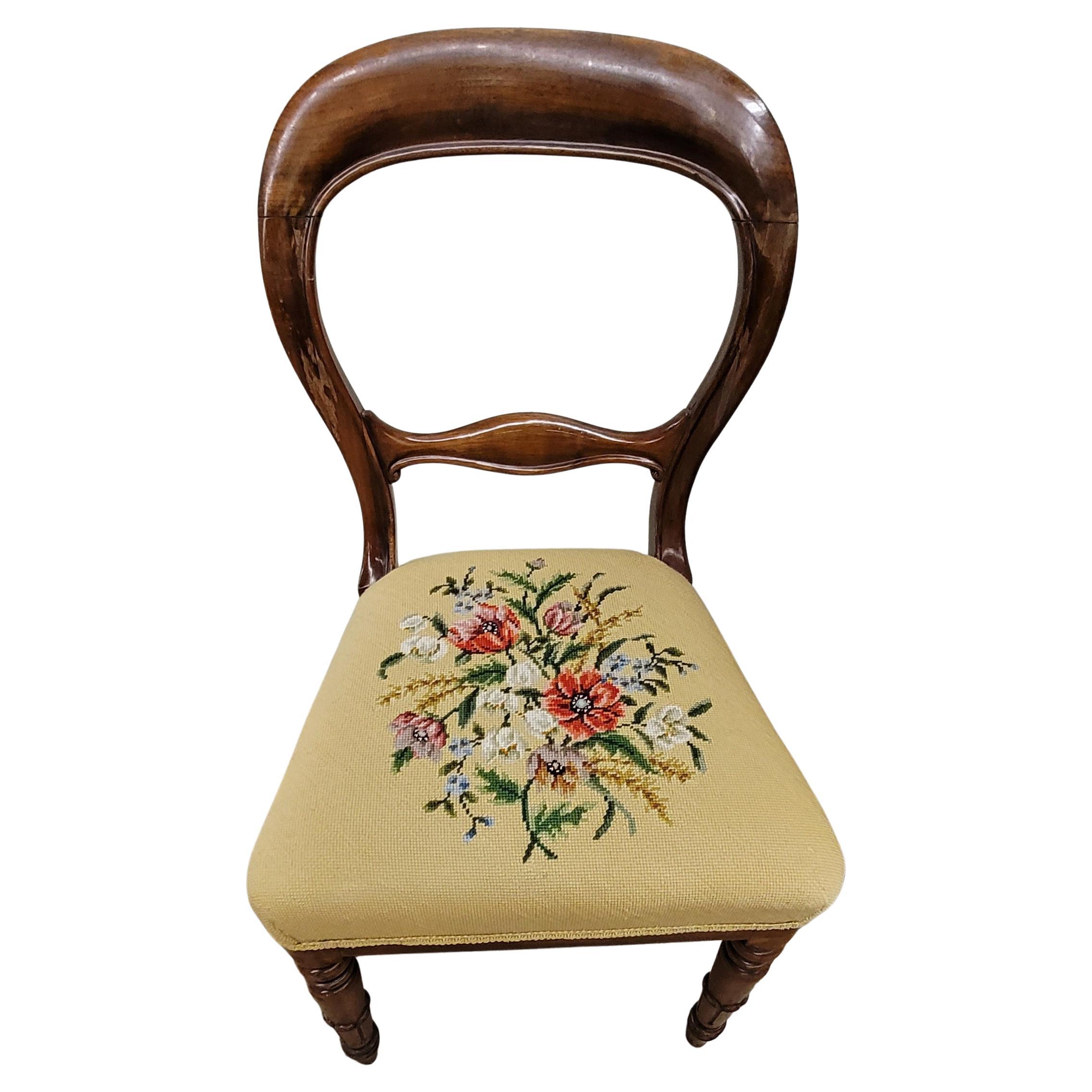 Upholstery Set of 5 Victorian Balloon Back Mahogany & Custom Newer Needlepoint Work Chairs For Sale