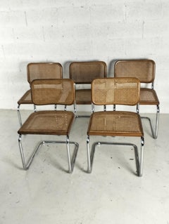 Ensemble de 5 chaises viennoises en paille et métal Cesca style Breuer - Gavina 70s