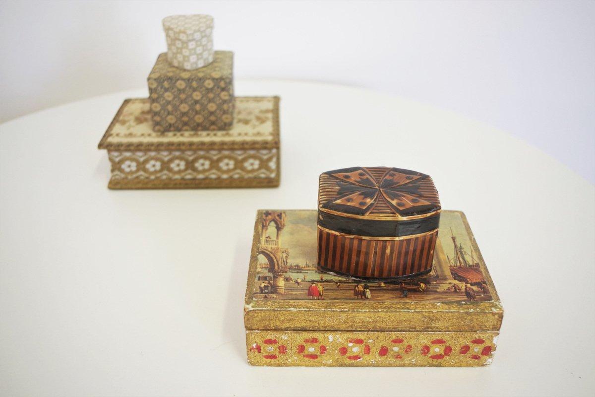 Satz von 5 Vintage 1970er 'Venedig' Stoff- und Holzkisten - Italienisches Mid-Century Deco im Angebot 9