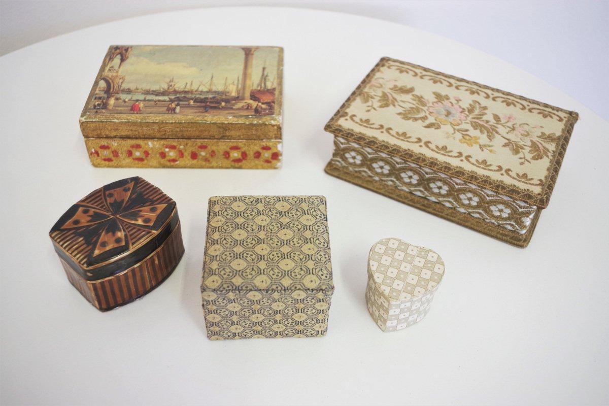 Satz von 5 Vintage 1970er 'Venedig' Stoff- und Holzkisten - Italienisches Mid-Century Deco im Angebot 14
