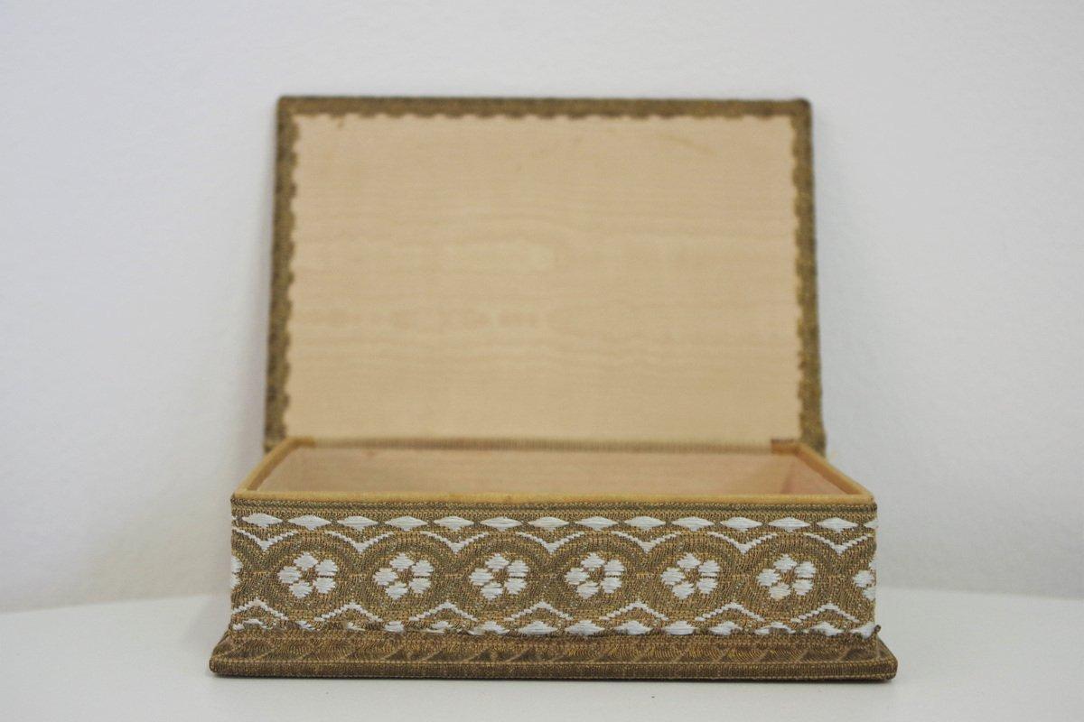 Satz von 5 Vintage 1970er 'Venedig' Stoff- und Holzkisten - Italienisches Mid-Century Deco im Angebot 1