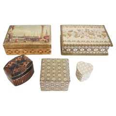 Set of 5 Vintage 1970s "Venice" Fabric and Wood Boxes - Italian Mid-Century Deco