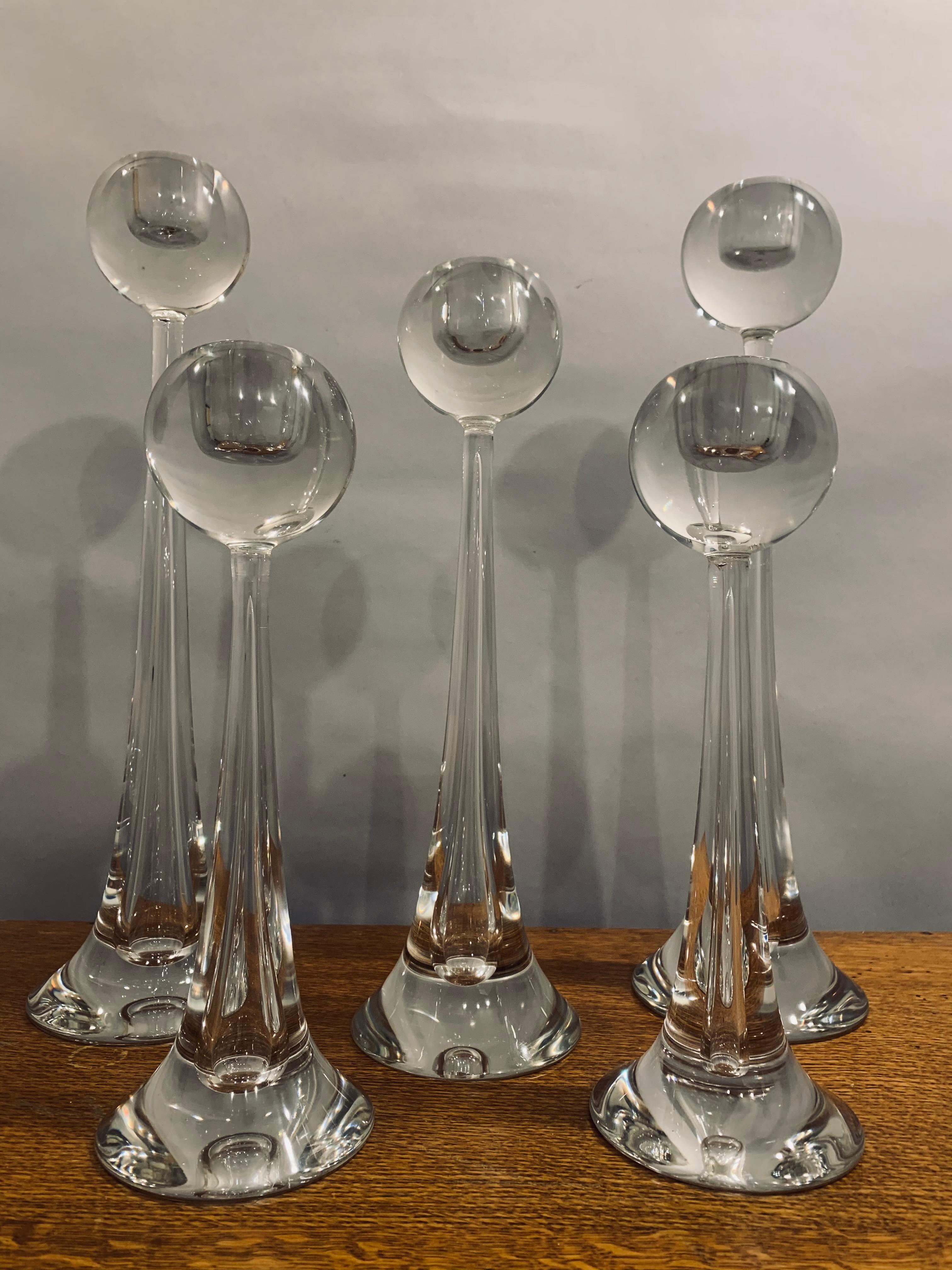 Set of 5 Vintage 1980s Italian Murano Toso Cenedese Clear Glass Candlesticks 4