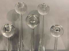 Set of 5 Vintage 1980s Italian Murano Toso Cenedese Clear Glass Candlesticks