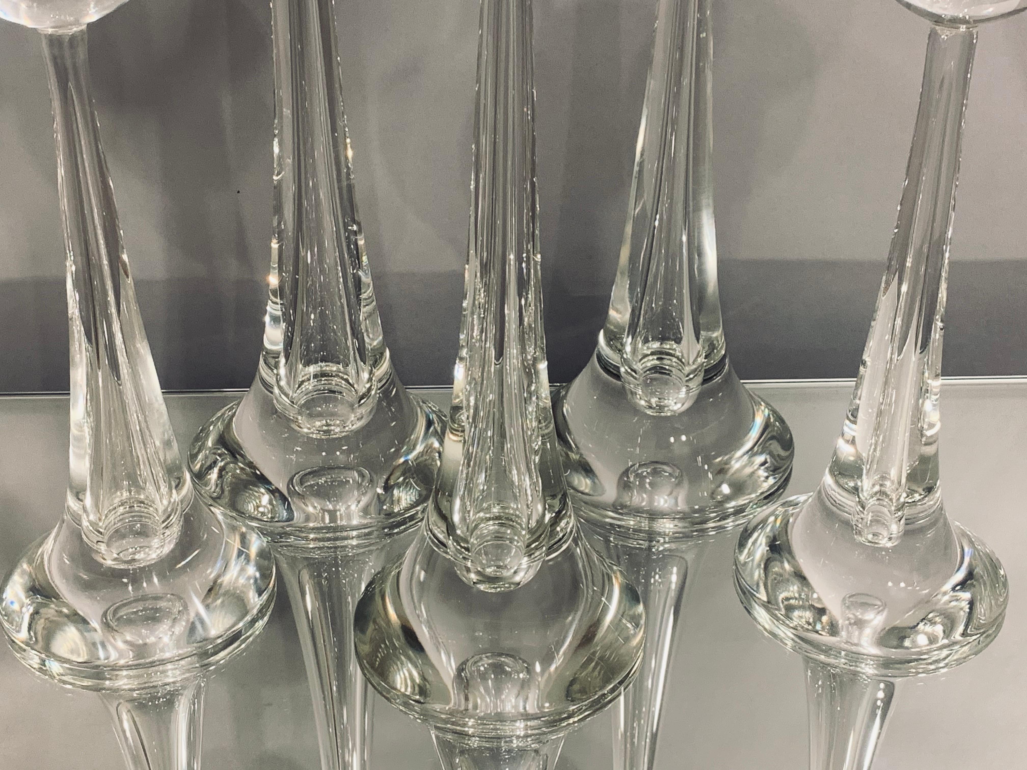 Mid-Century Modern Set of 5 Vintage 1980s Italian Murano Toso Cenedese Clear Glass Candlesticks