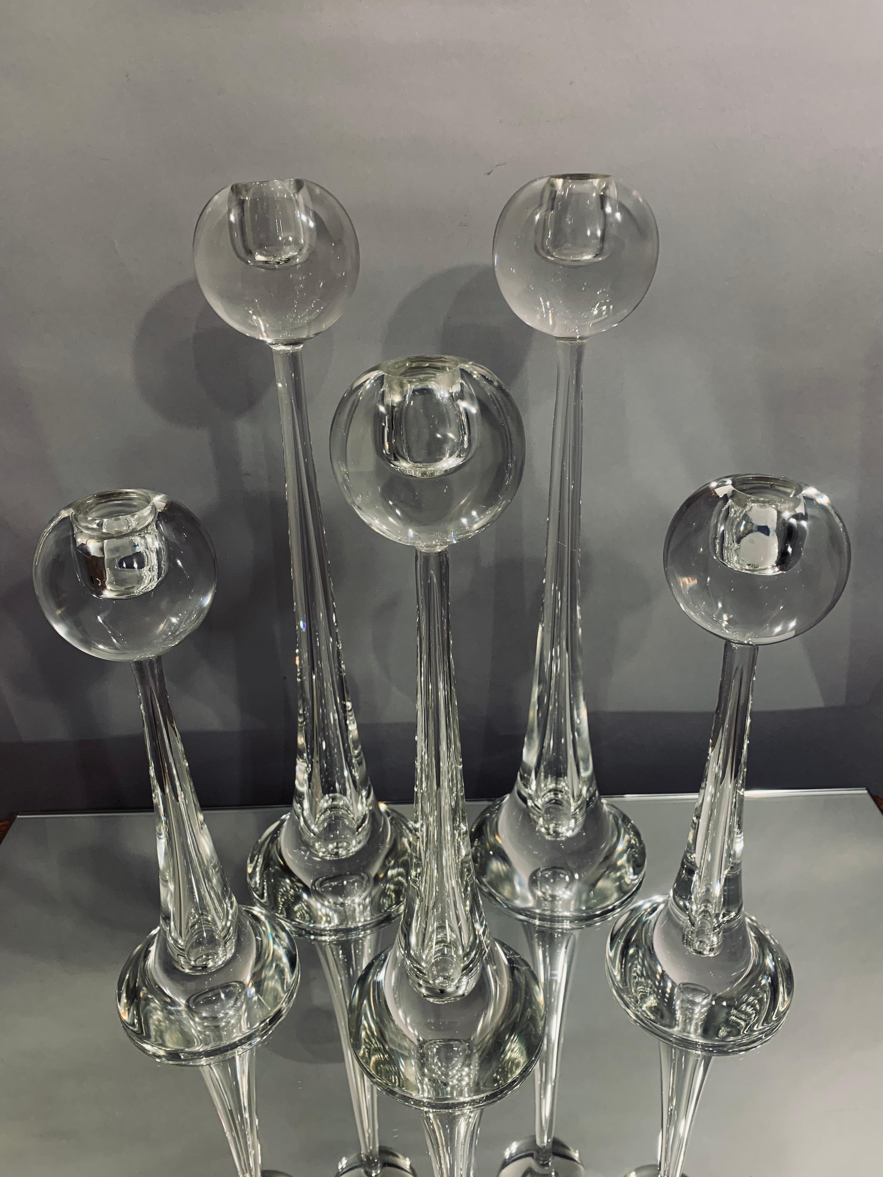 Murano Glass Set of 5 Vintage 1980s Italian Murano Toso Cenedese Clear Glass Candlesticks