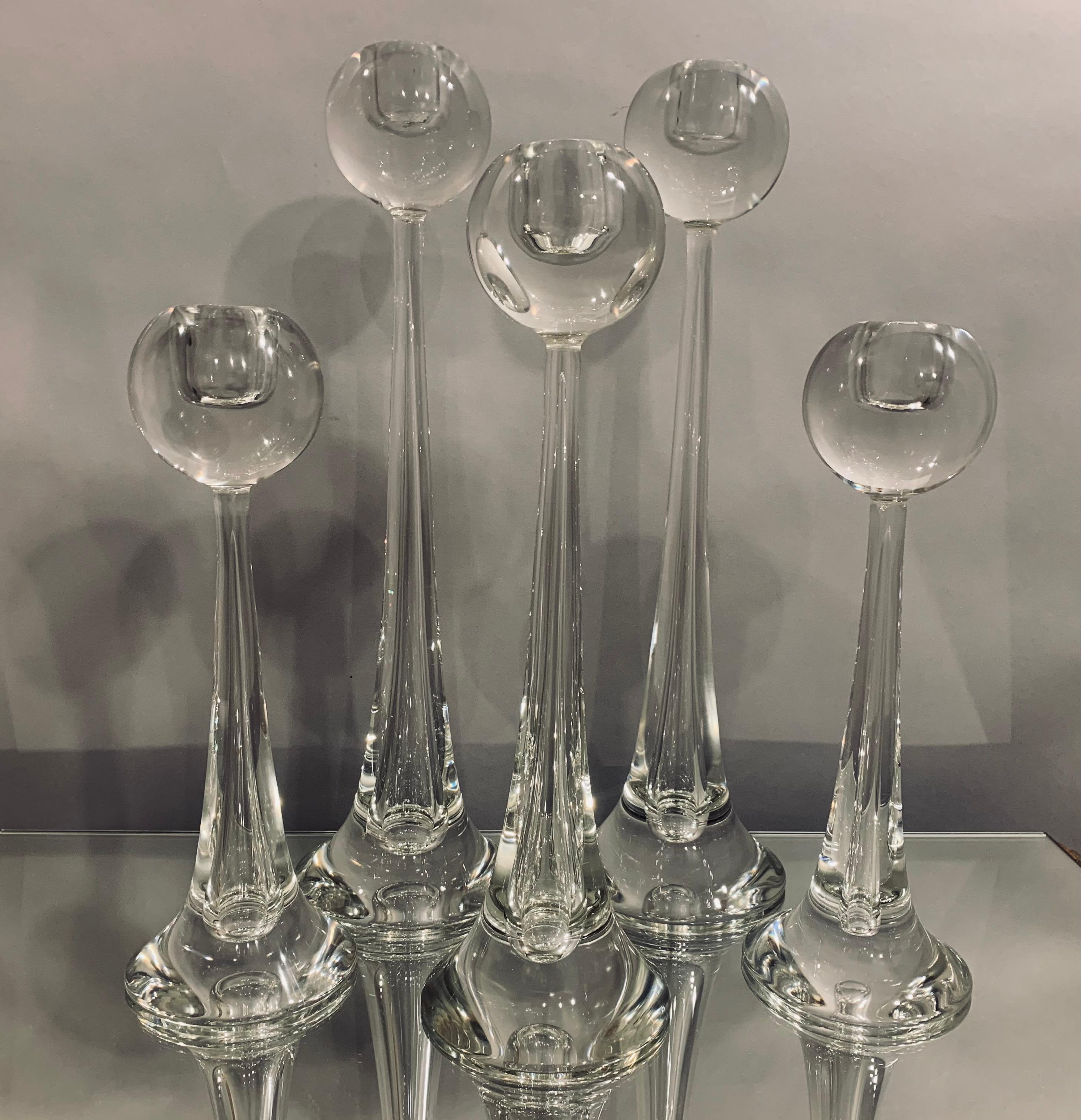 Set of 5 Vintage 1980s Italian Murano Toso Cenedese Clear Glass Candlesticks 1