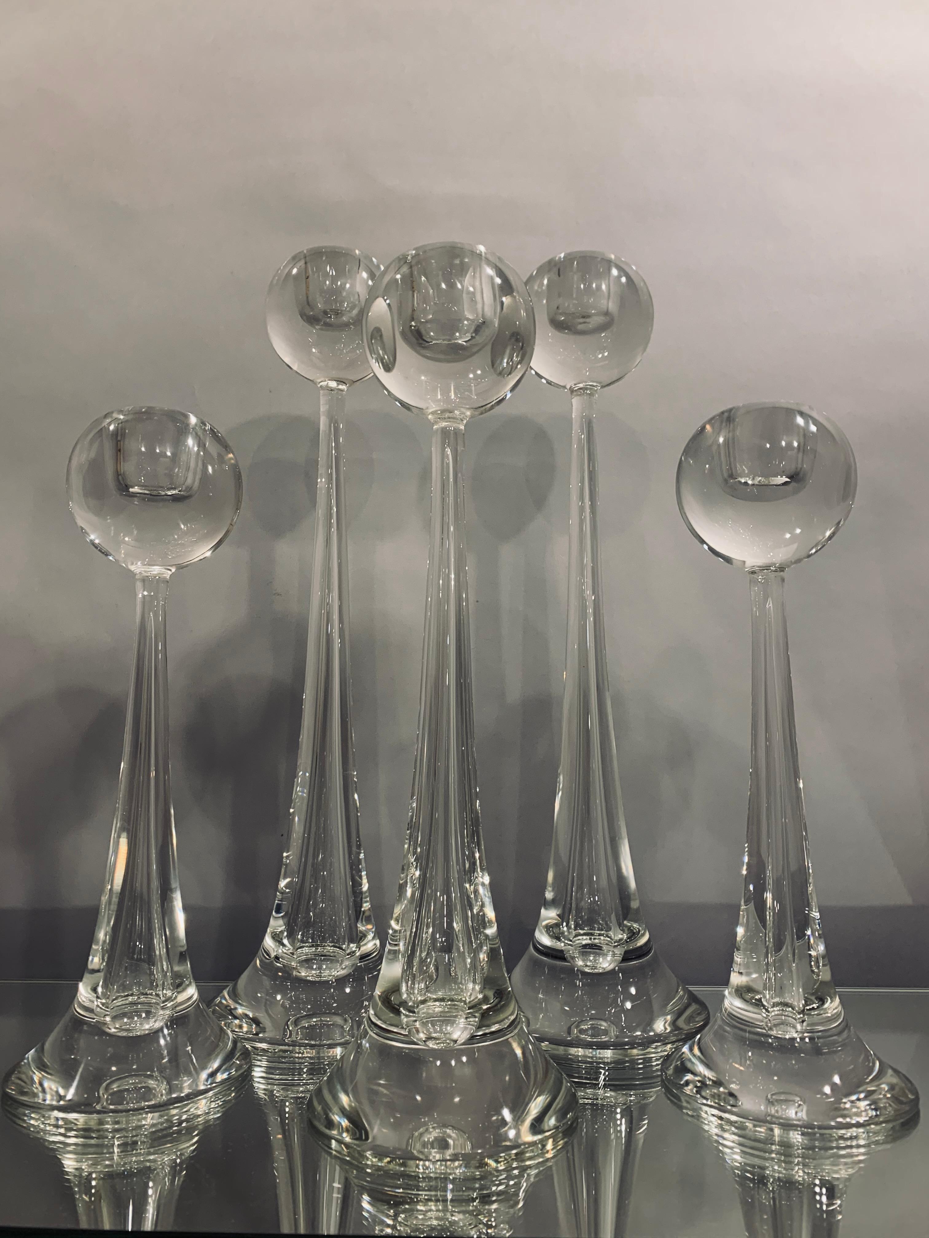Set of 5 Vintage 1980s Italian Murano Toso Cenedese Clear Glass Candlesticks 3