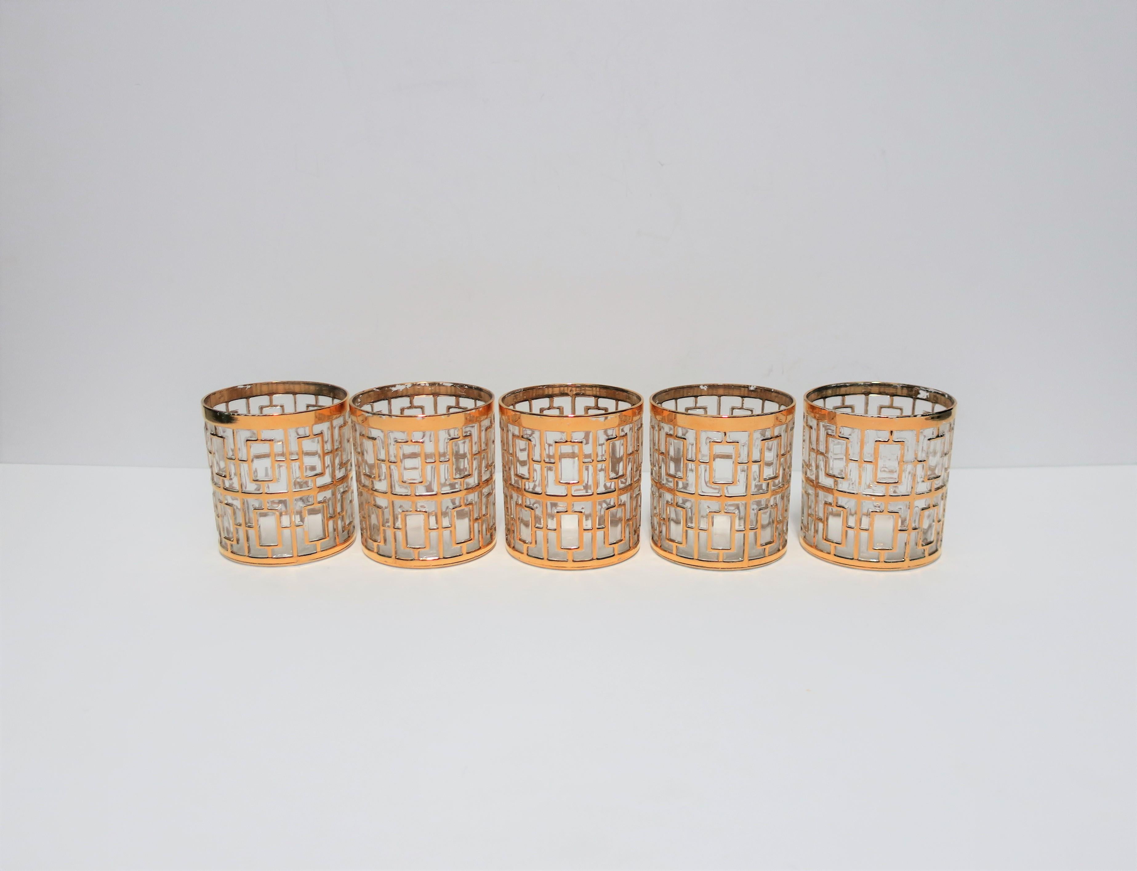 American Set of 5 Vintage 22-Karat Gold Rock's Glasses by Imperial Glass