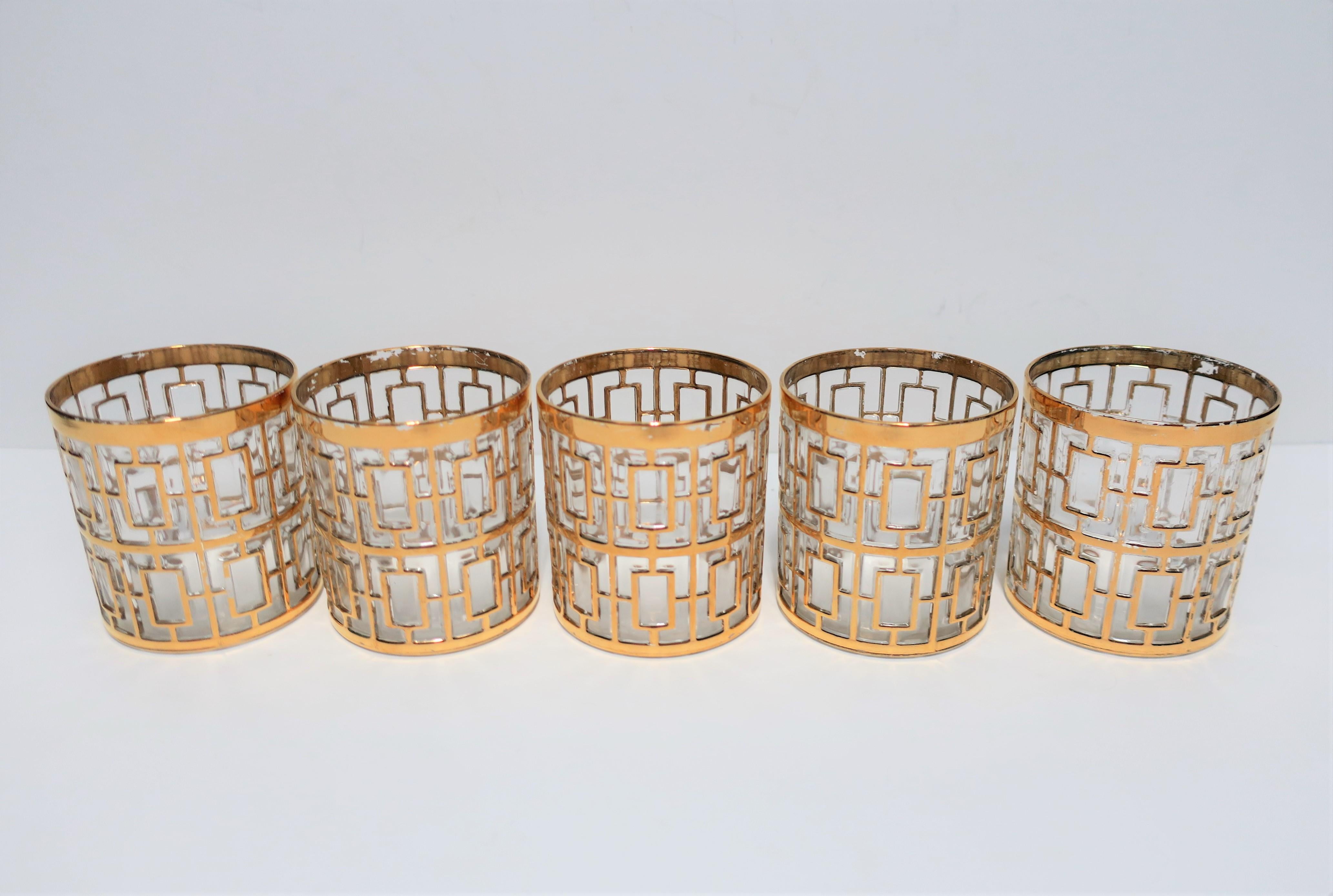 Set of 5 Vintage 22-Karat Gold Rock's Glasses by Imperial Glass In Good Condition In New York, NY