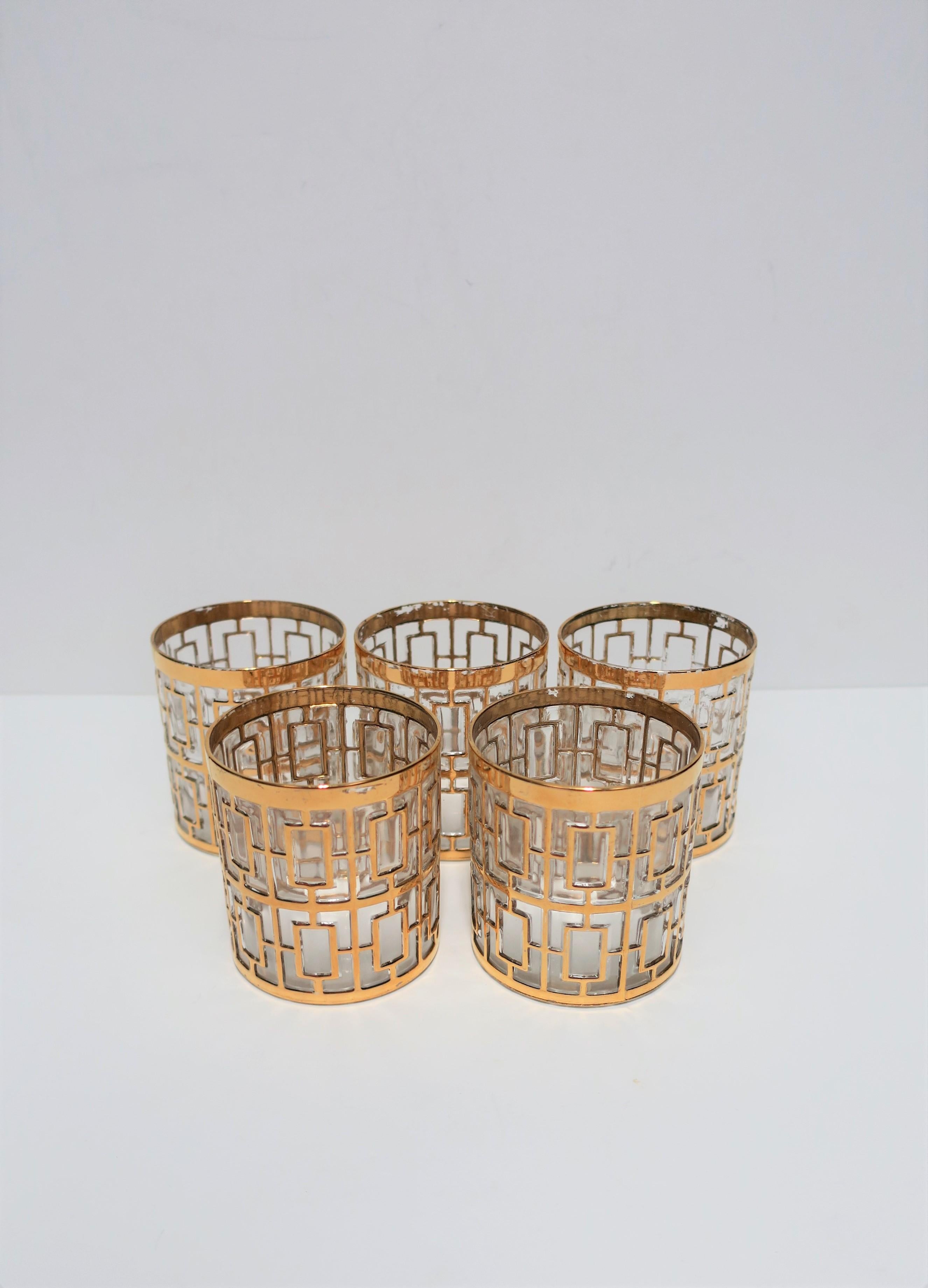 Set of 5 Vintage 22-Karat Gold Rock's Glasses by Imperial Glass 1