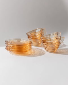Ensemble de 5 tasses à café en verre strié irisé abricot, Vintage By By, 1950