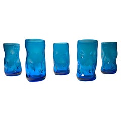 Set of 5 Retro Blenko Glass Pinch / Dimple Tumblers or Small Vases.
