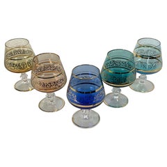 Set of 5 Vintage Crystal Wine Glasses with Gold Floral Trim - 2Y459