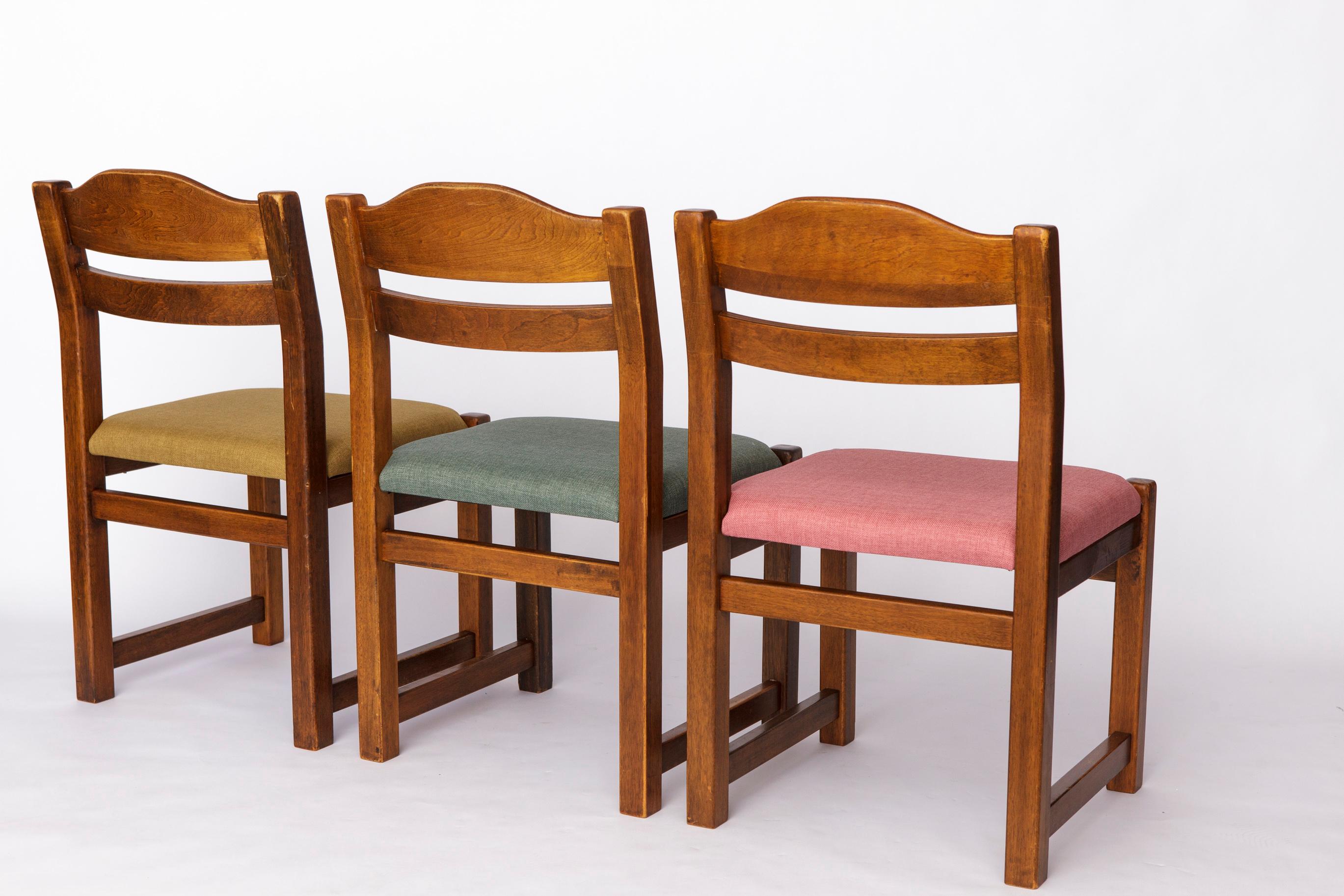 Satz von 5 Vintage-Esszimmerstühlen, 1960er-1970er Jahre  Buntes gepolstertes Mid-Century C (Ende des 20. Jahrhunderts) im Angebot