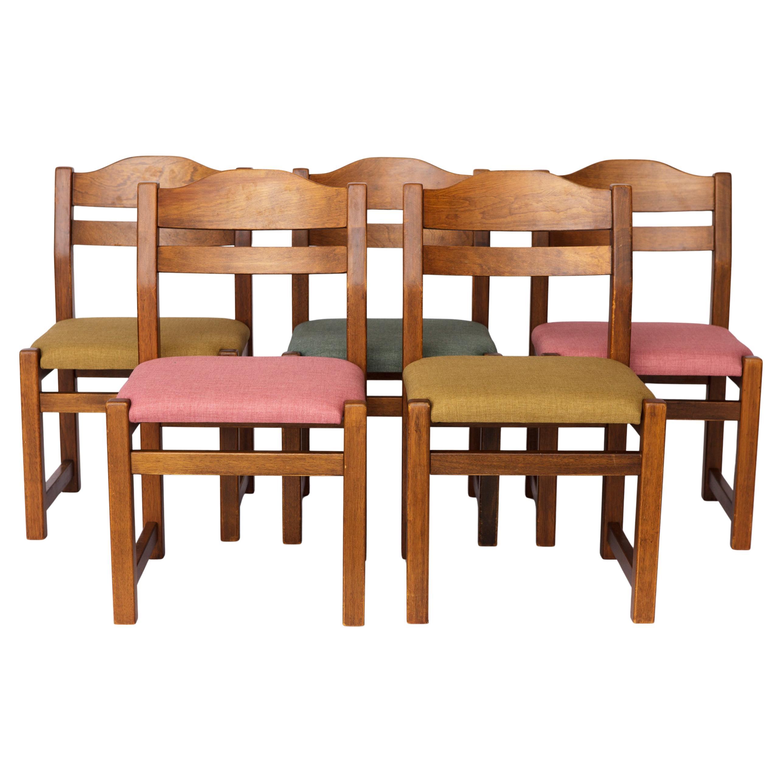 Ensemble de 5 chaises de salle à manger Vintage, années 1960-1970  Colorful Upholstered Mid-Century C