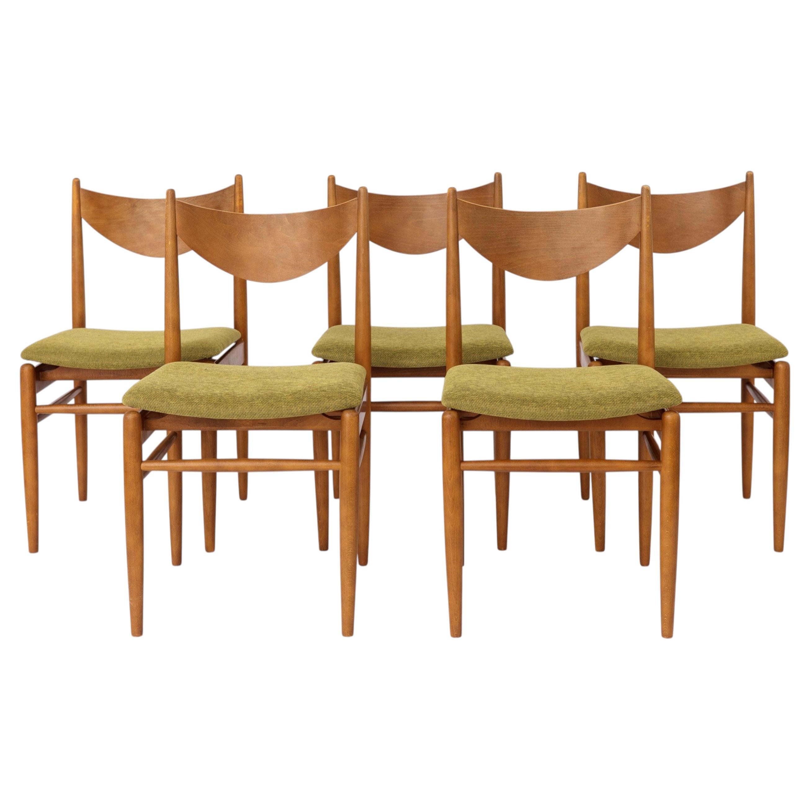 Set of 5 Vintage Dining Chairs, 1960s Germany, Wenzel, Beech Wood, Mid Century