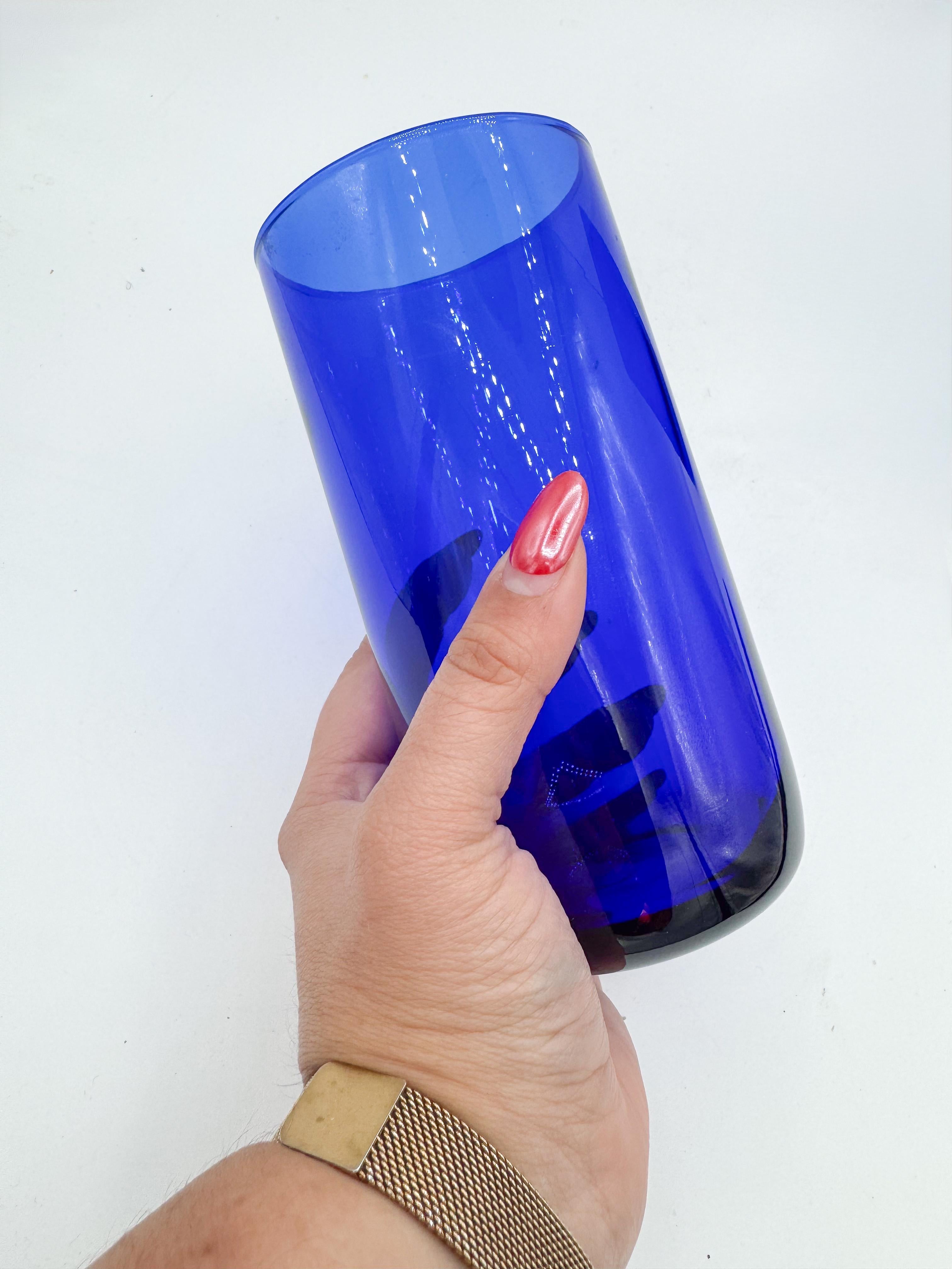 Set of 5 Vintage Drinking Glasses 1980s Cobalt Blue Highball Tumblers For Sale 5