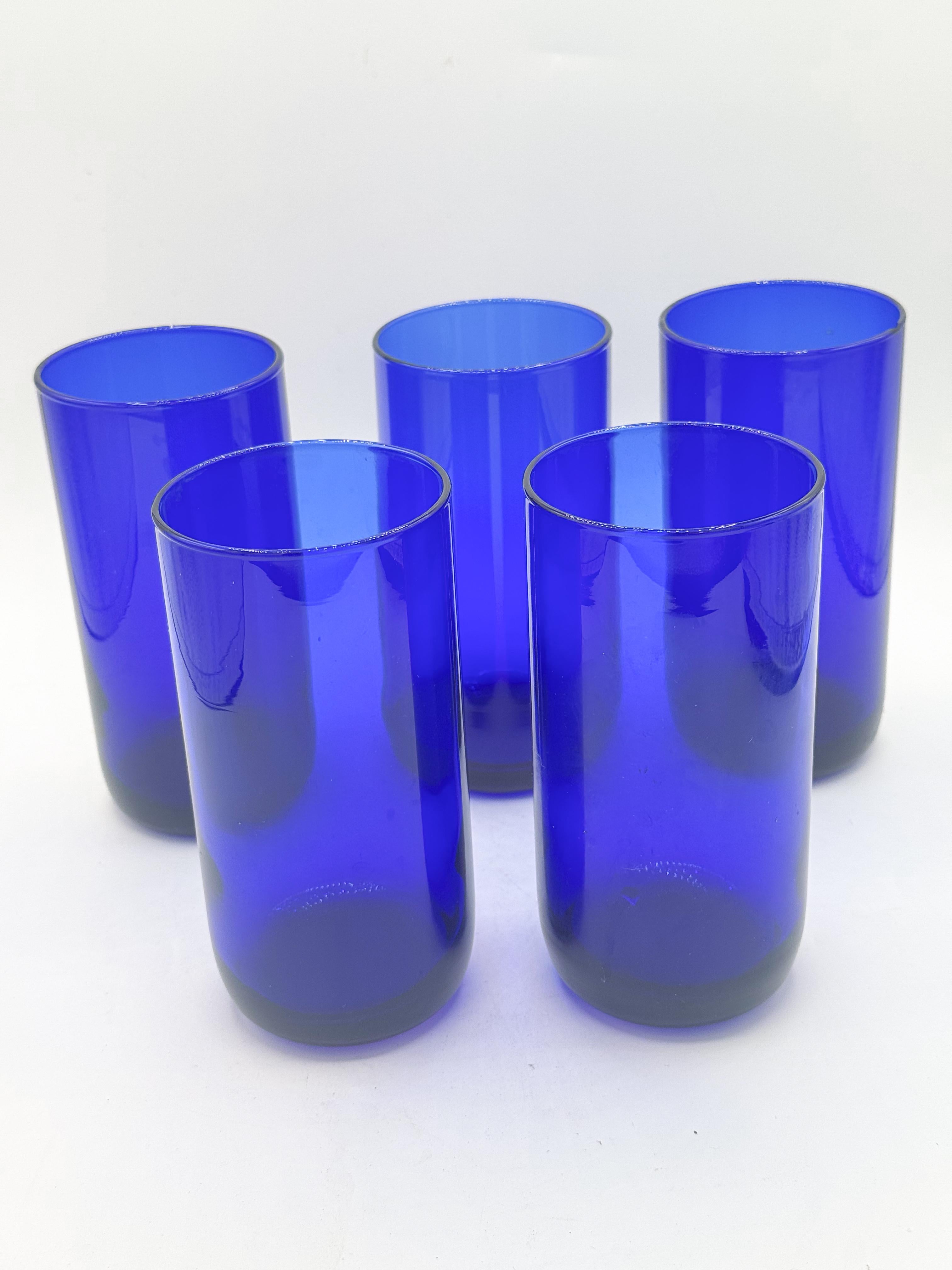 Set of 5 Vintage Drinking Glasses 1980s Cobalt Blue Highball Tumblers For Sale 2
