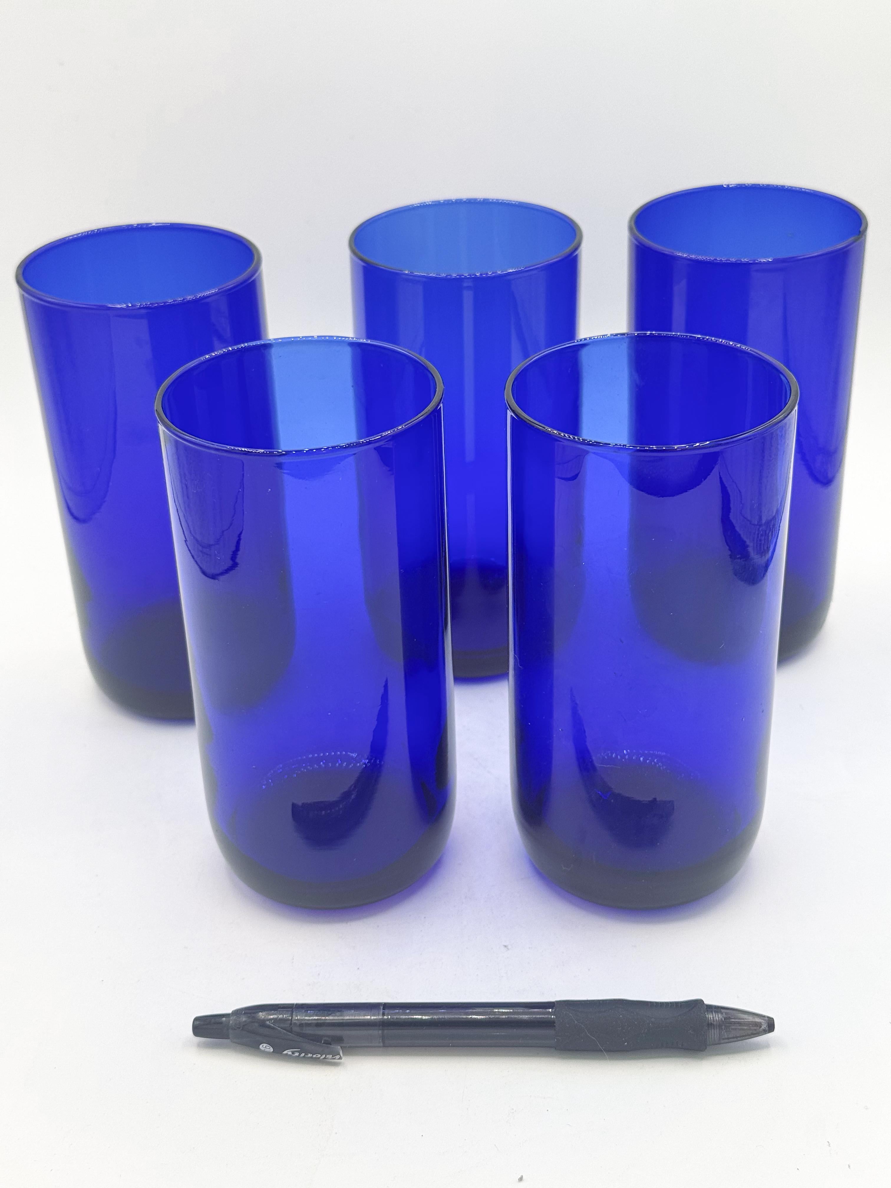 Set of 5 Vintage Drinking Glasses 1980s Cobalt Blue Highball Tumblers For Sale 4