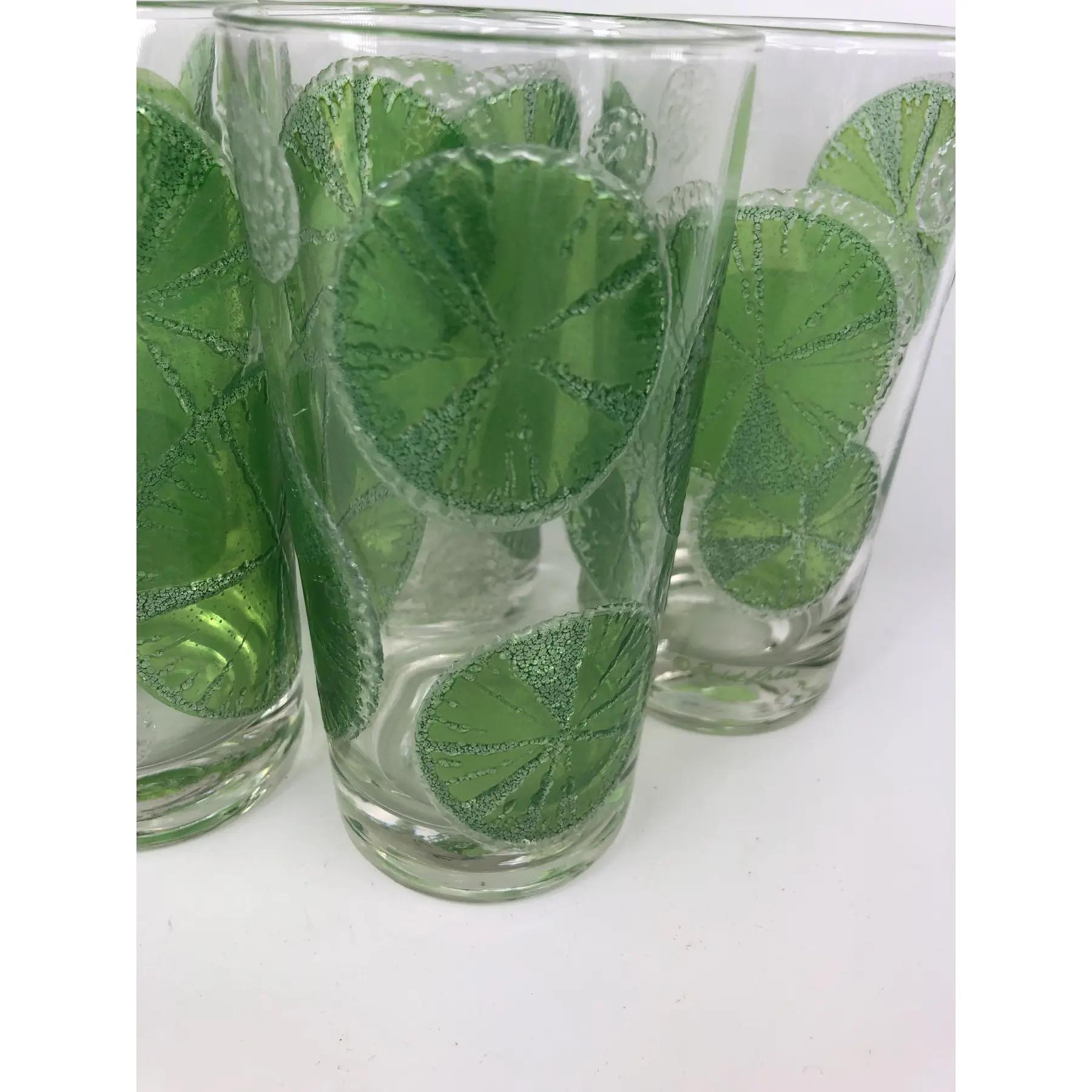 Mid-Century Modern Set of 5 Vintage Fred Press Highball Glasses With Raised Lime Slices For Sale