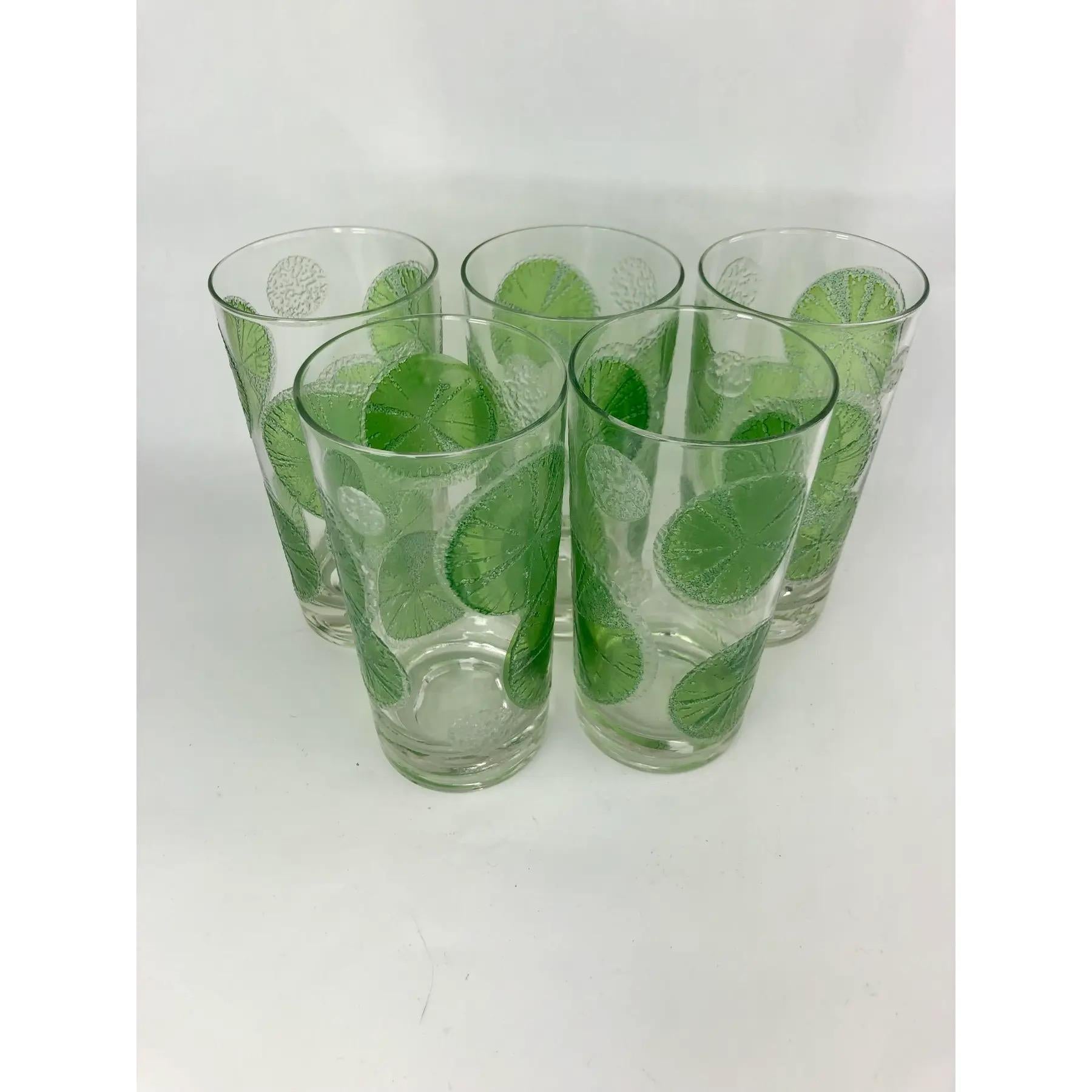 Set of 5 Vintage Fred Press Highball Glasses With Raised Lime Slices In Good Condition For Sale In Chapel Hill, NC