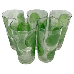 Set of 5 Vintage Fred Press Highball Glasses With Raised Lime Slices