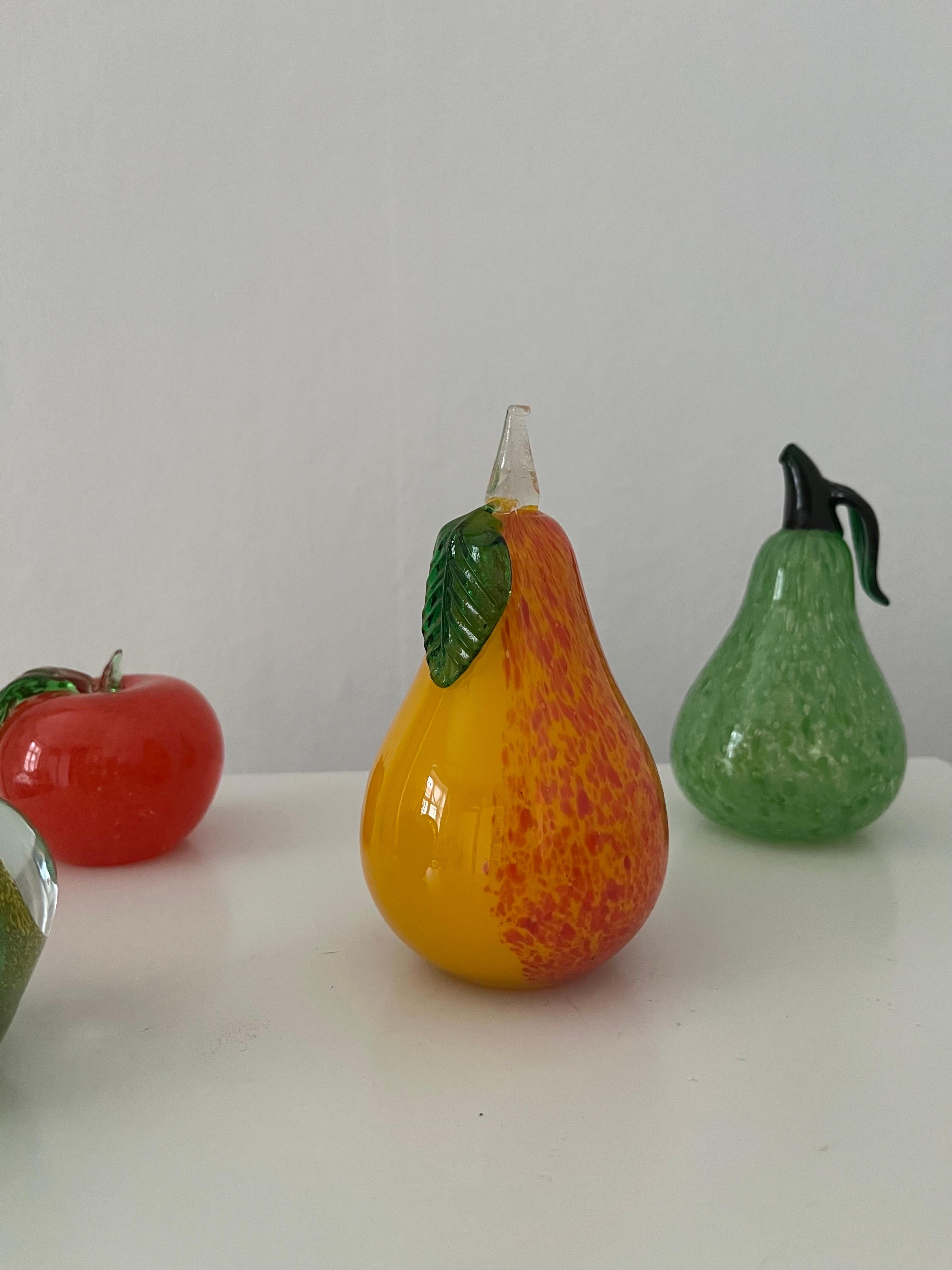 Swedish Set of 5 vintage heavy decorative glass fruits For Sale