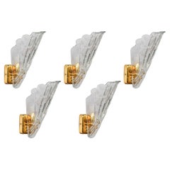 Satz von 5 Vintage Italian Murano Glass Wandlampen, vergoldet, 1970er Jahre
