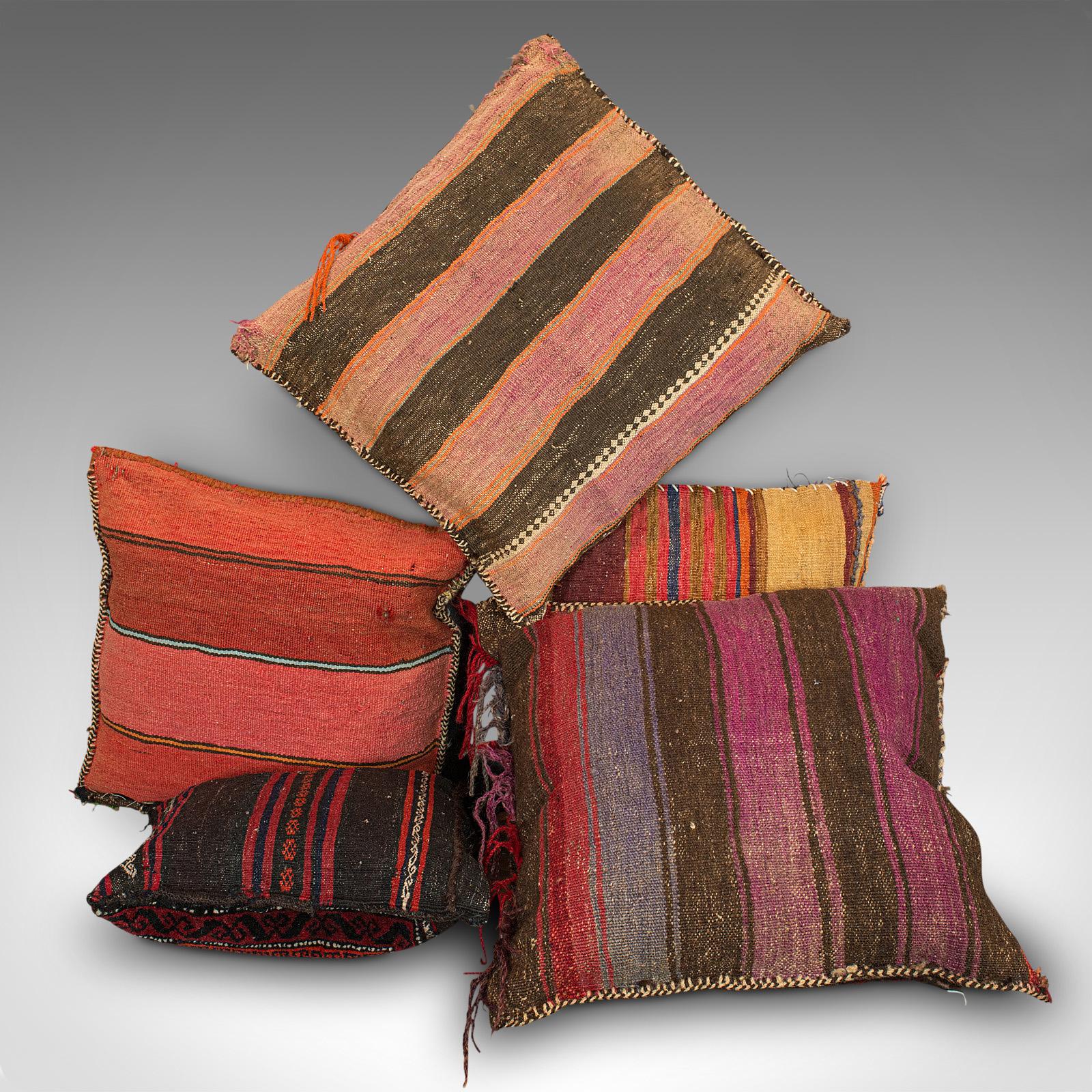 Set of 5, Vintage Kilim Cushions, North African, Camel Bag, Throw Pillows, 1950 5