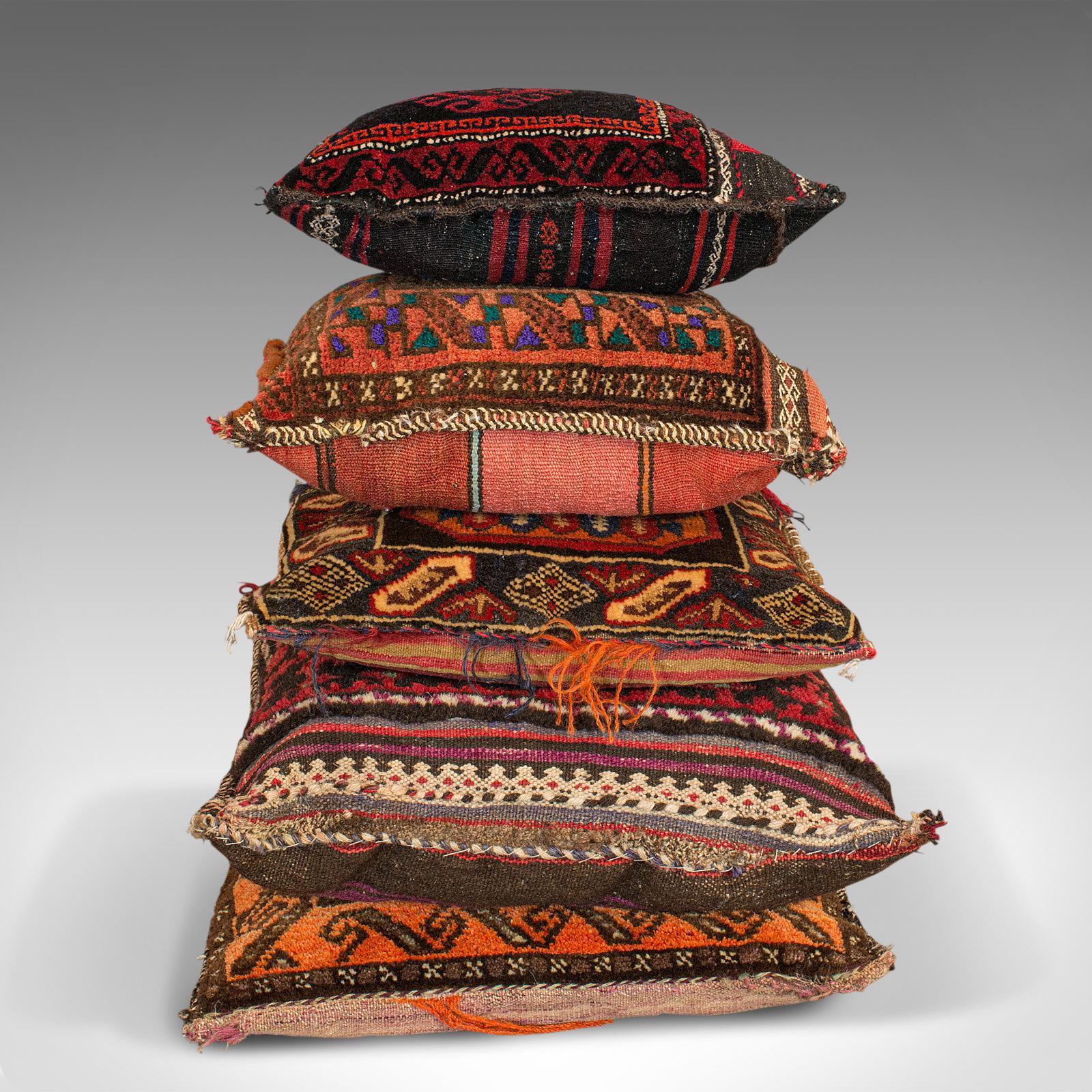 20th Century Set of 5, Vintage Kilim Cushions, North African, Camel Bag, Throw Pillows, 1950