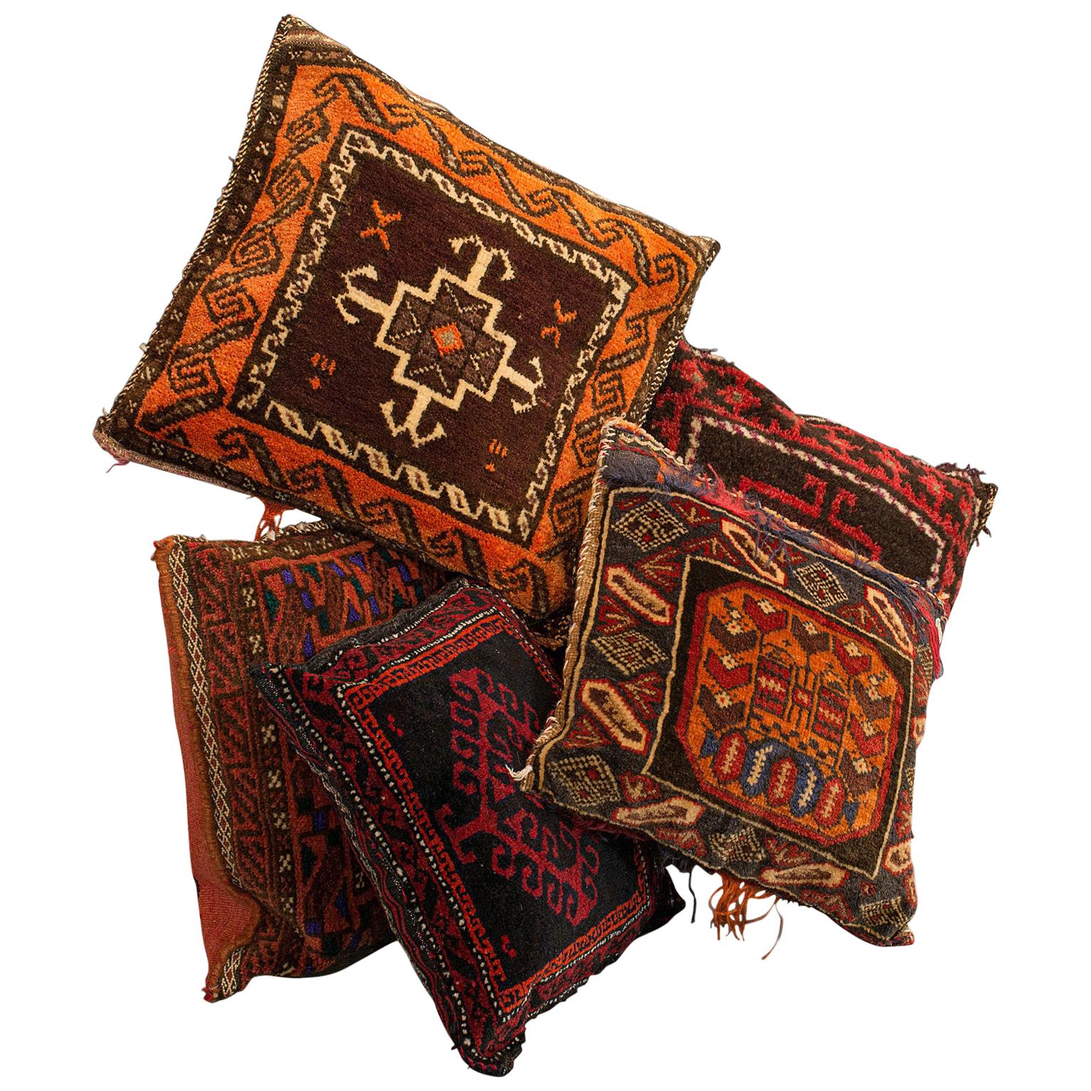 Set of 5, Vintage Kilim Cushions, North African, Camel Bag, Throw Pillows, 1950