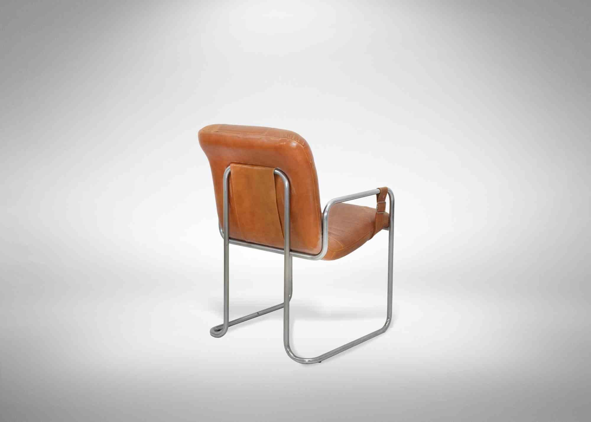 Set of 5 Vintage Metal and Leather Chairs by Guido Faleschini, 1970s