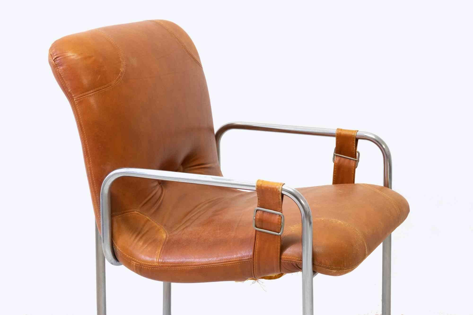 Set of 5 Vintage Metal and Leather Chairs by Guido Faleschini, 1970s 1