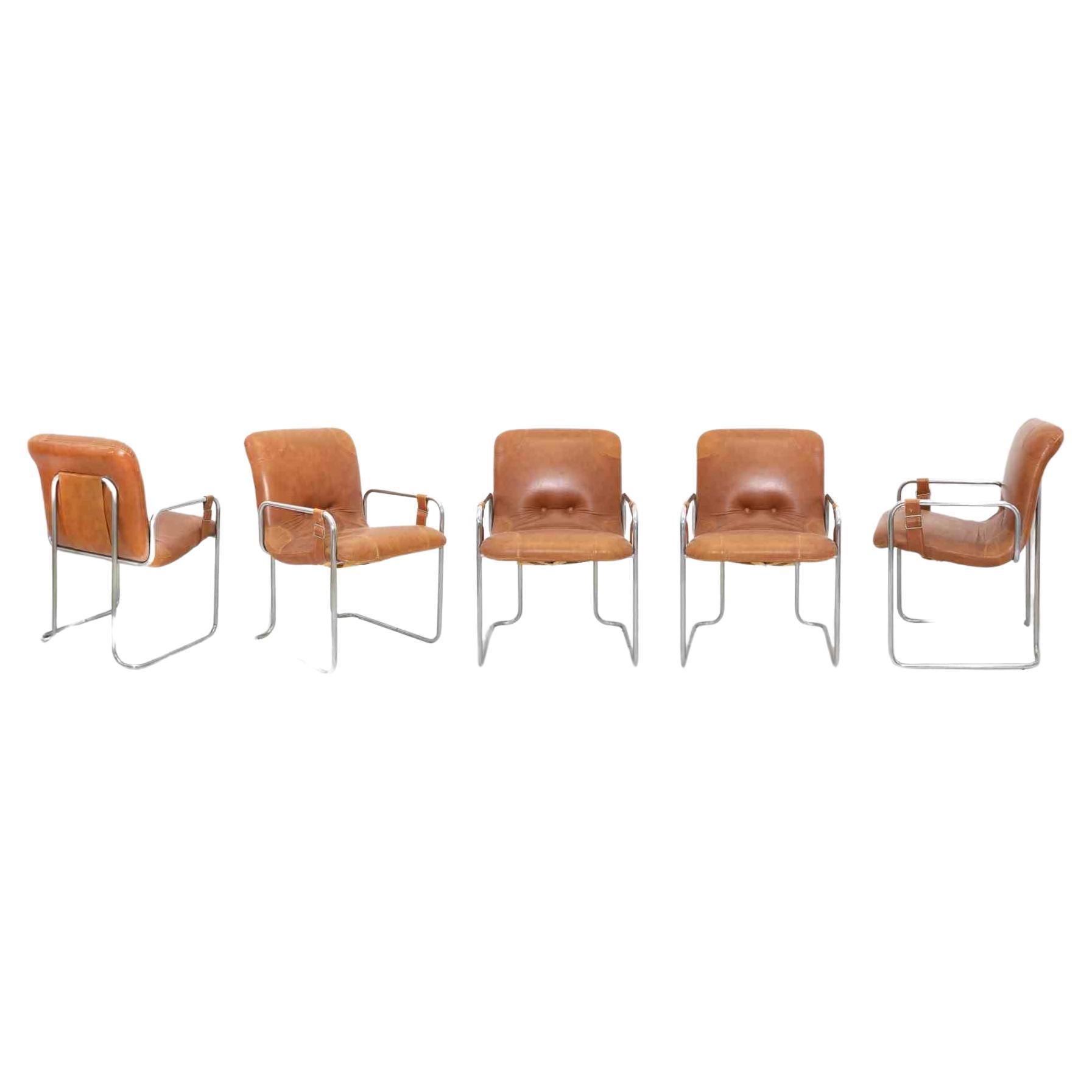 Set of 5 Vintage Metal and Leather Chairs by Guido Faleschini, 1970s