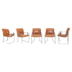 Set of 5 Vintage Metal and Leather Chairs by Guido Faleschini, 1970s