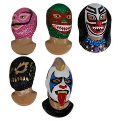 Set of 5 Vintage Mexican Wrestling Fighters Heads