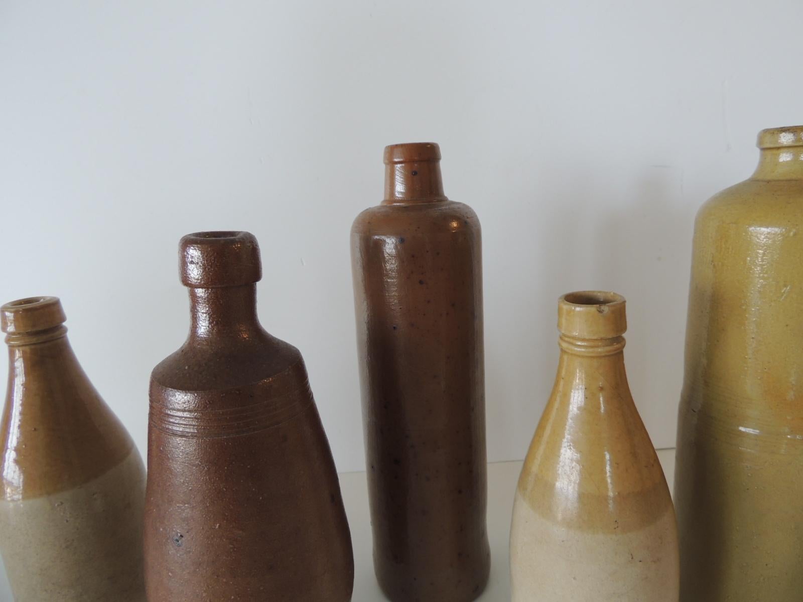 Hand-Crafted Set of '5' Vintage Mid-Century Modern Pottery Bottles