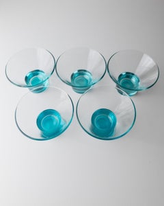 Set of 5 Vintage Murano Glasses - Turquoise Bowls, Pop Art Design, 1980s Italy