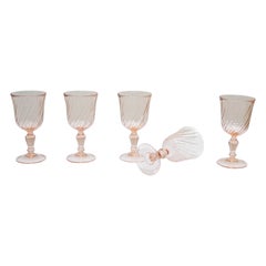 Set of 5 vintage Rosaline stemmed glasses by Luminarc France