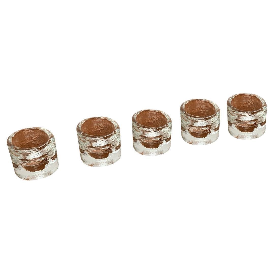 Ensemble de 5 chandeliers scandinaves vintage en verre de glace, années 1970