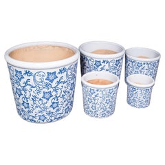 Set of 5 Vintage Tree Planters, Portuguese, Ceramic, Veranda, Garden, Bush Pots