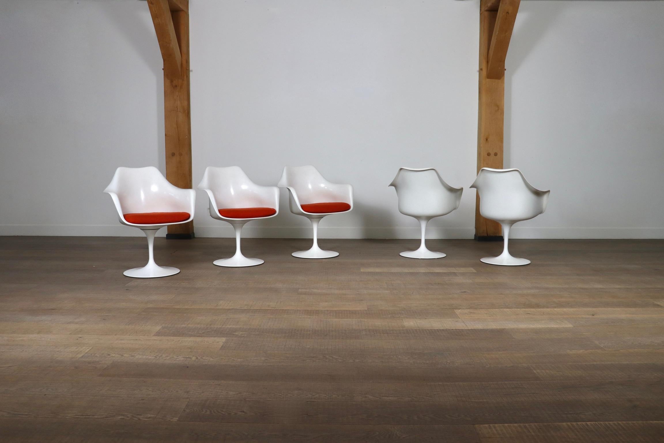 Metal Set Of 5 Vintage Tulip Dining Chairs By Eero Saarinen For Knoll, 1970s