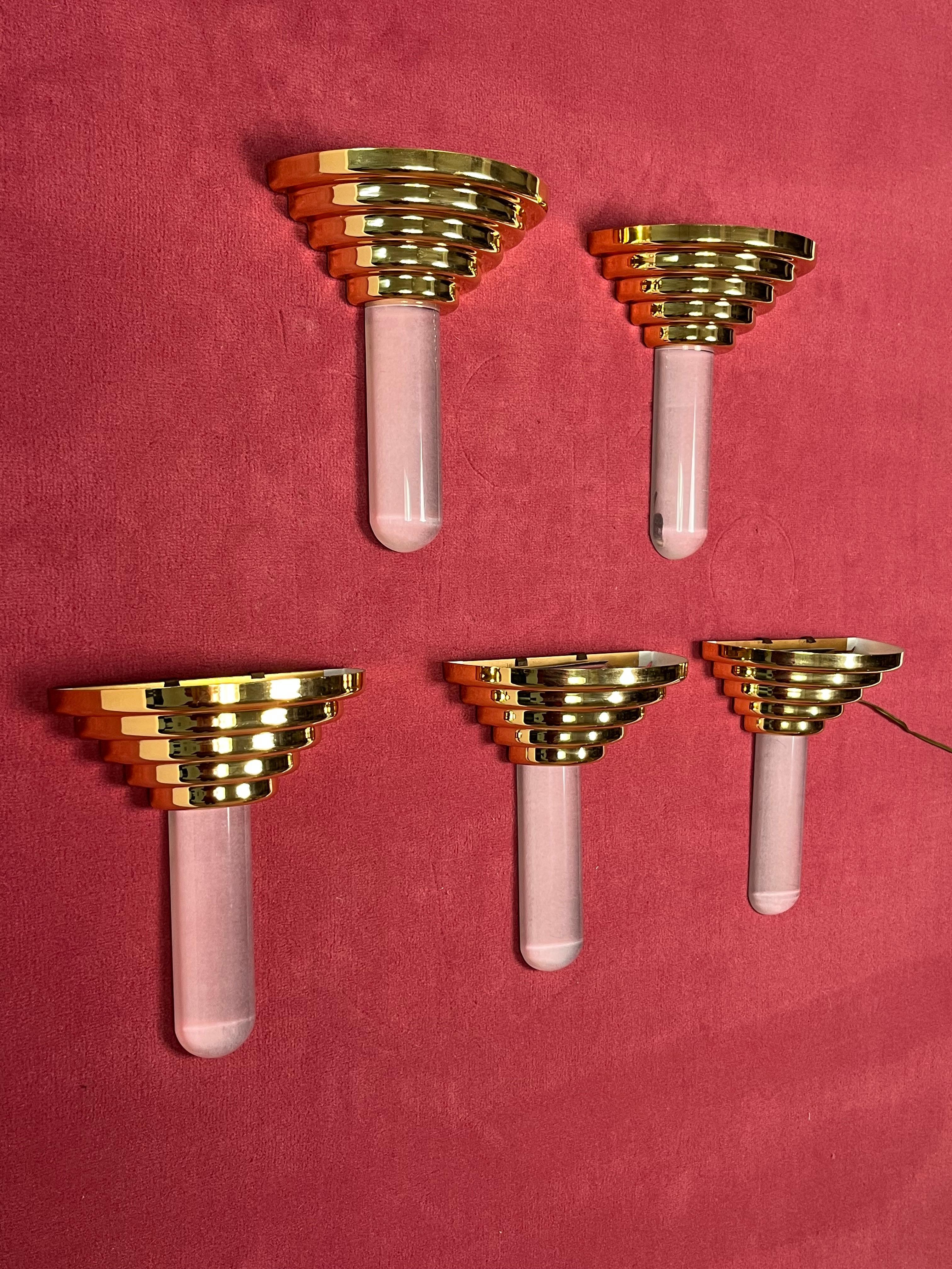 Set di 5 lampade da parete alogene in stile Hollywood Regency anni '70 in vendita 4