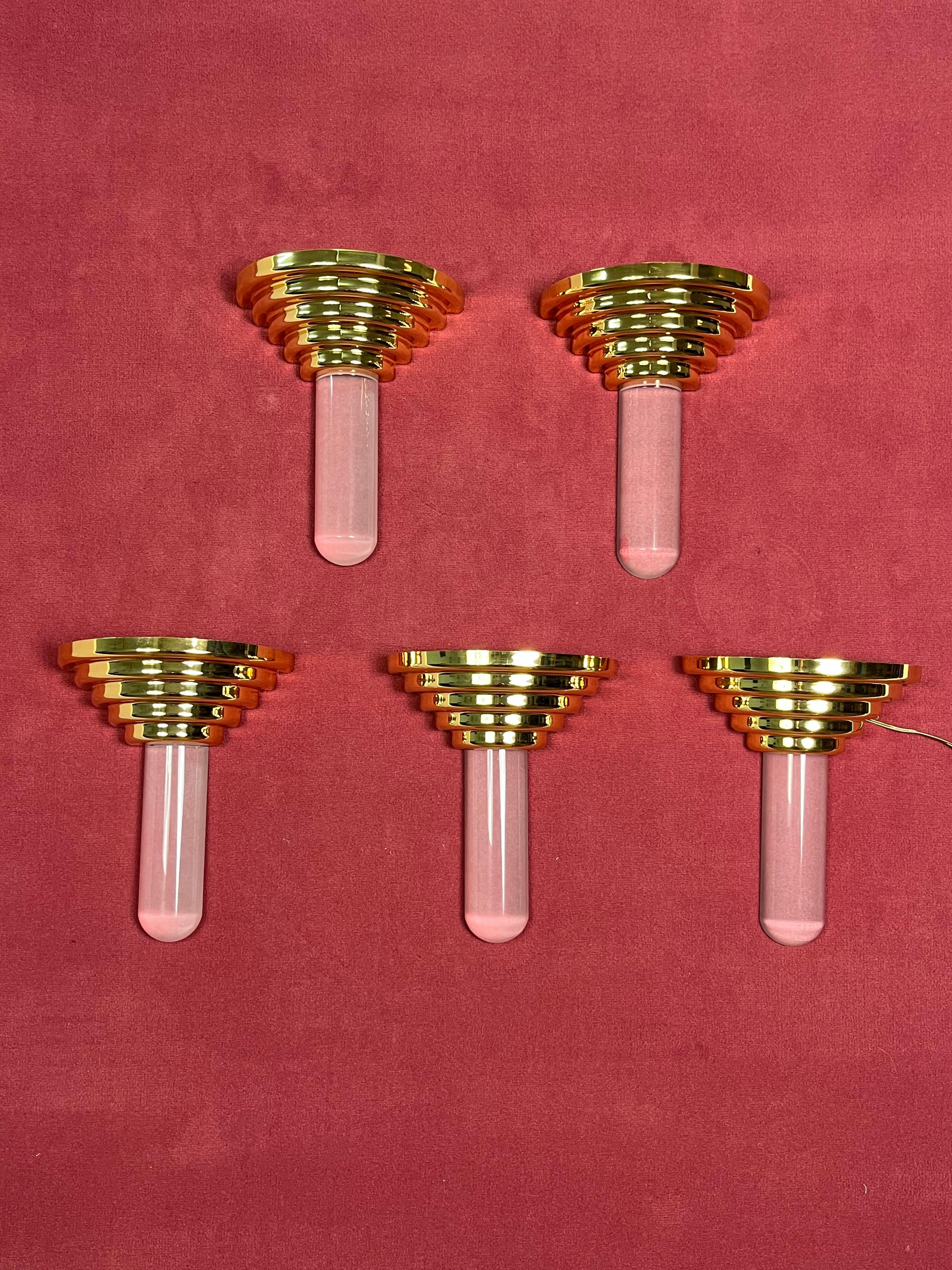 Fine XX secolo Set di 5 lampade da parete alogene in stile Hollywood Regency anni '70 in vendita