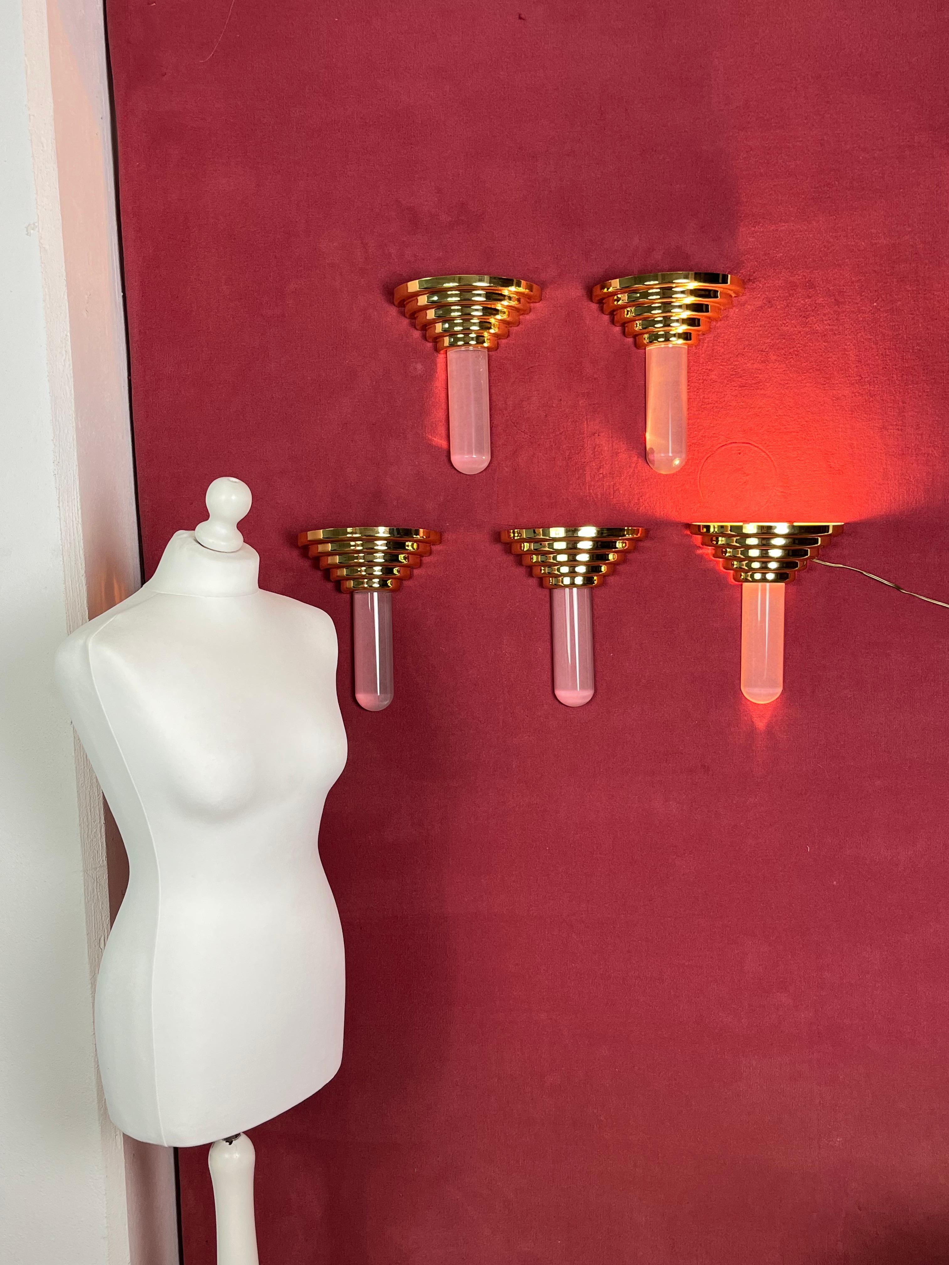 Metallo Set di 5 lampade da parete alogene in stile Hollywood Regency anni '70 in vendita