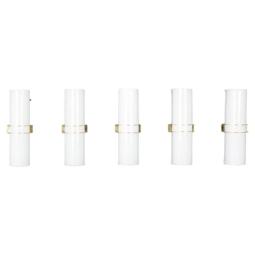 Set de 5 Lights en laiton et opaline, design italien 1950