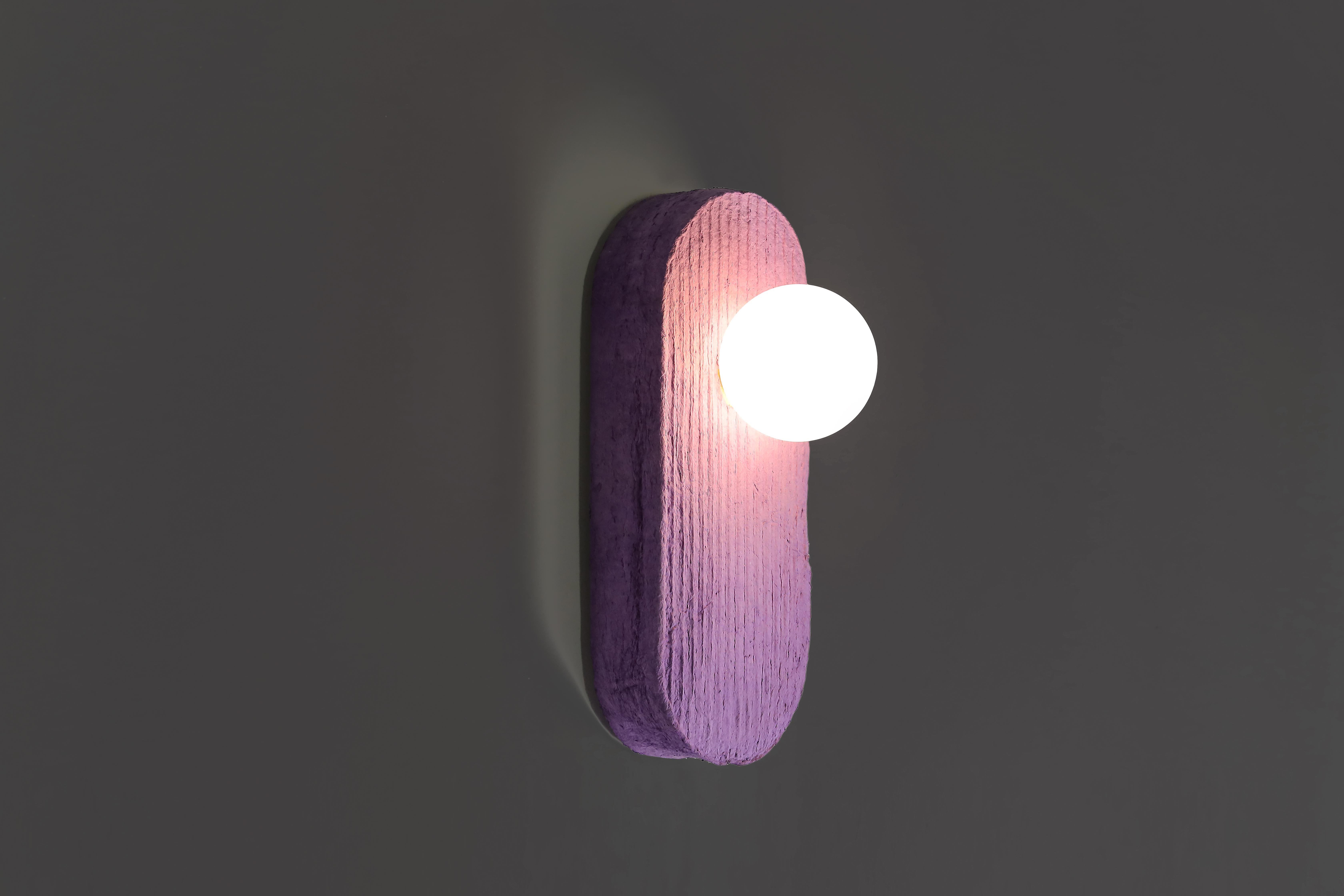Modern set of 5 wall sconce lamp purple Pillo, paper & glass made in Italy by A.Epifani For Sale
